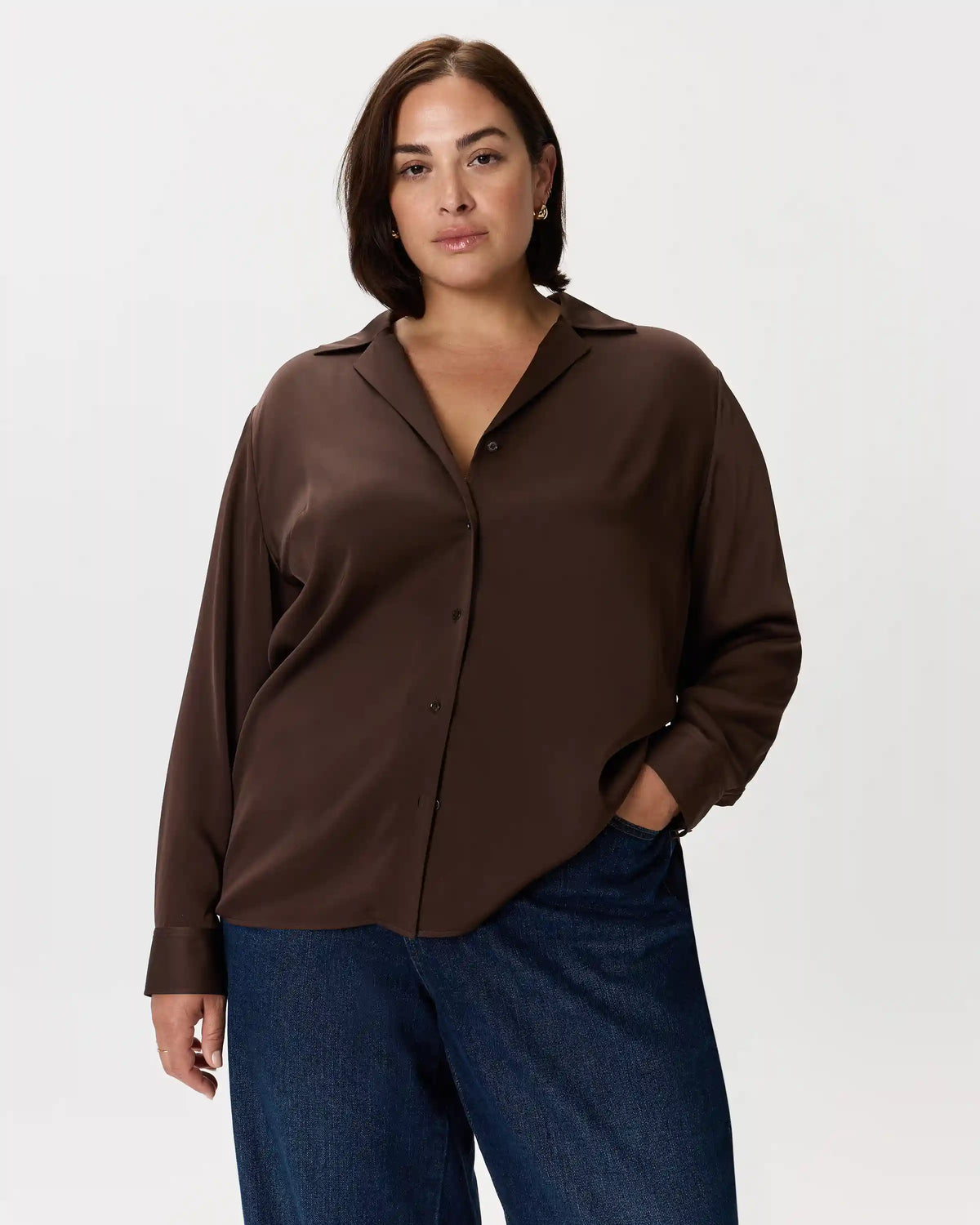 Washable Stretch Silk Notch Collar Blouse