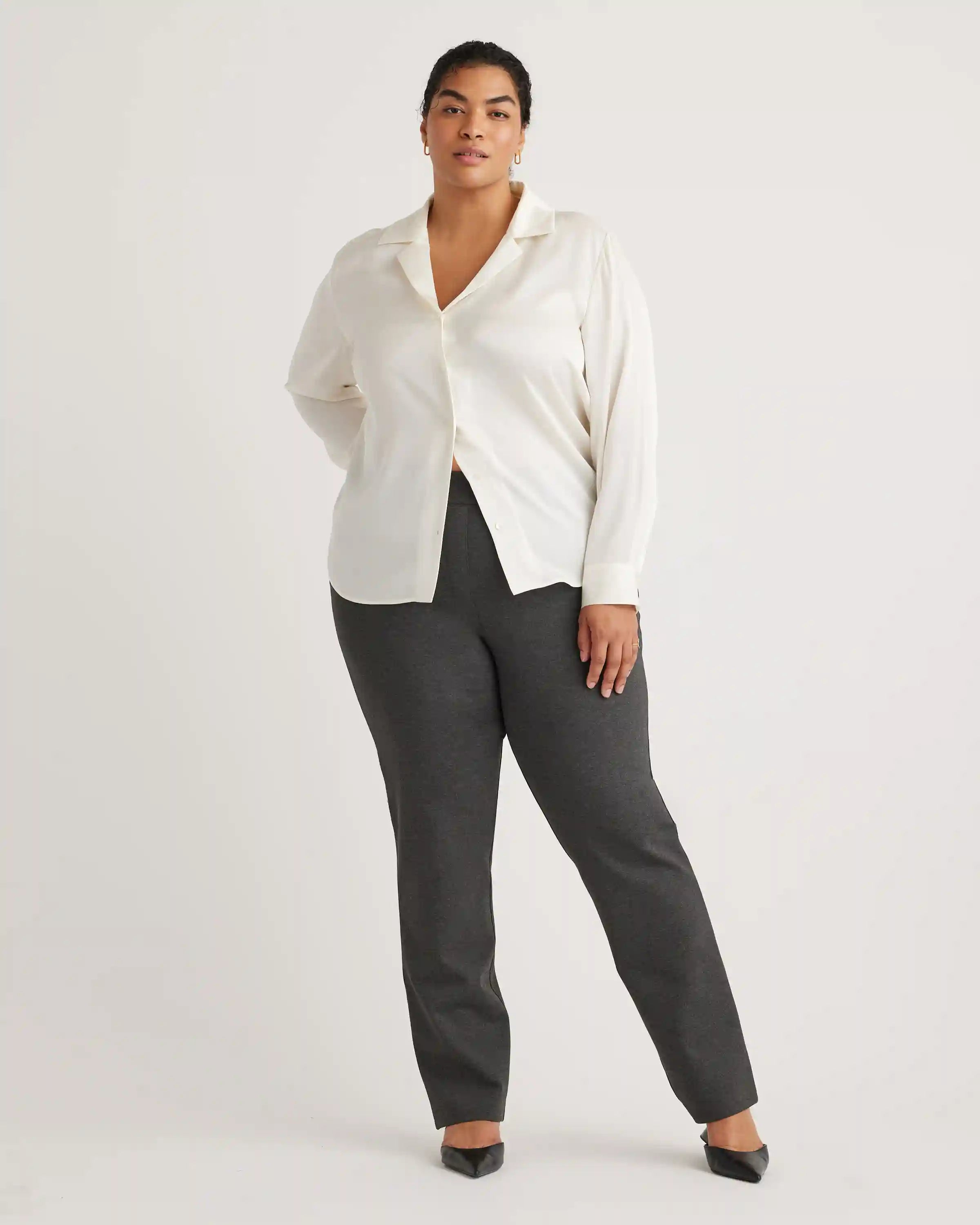Washable Stretch Silk Notch Collar Blouse