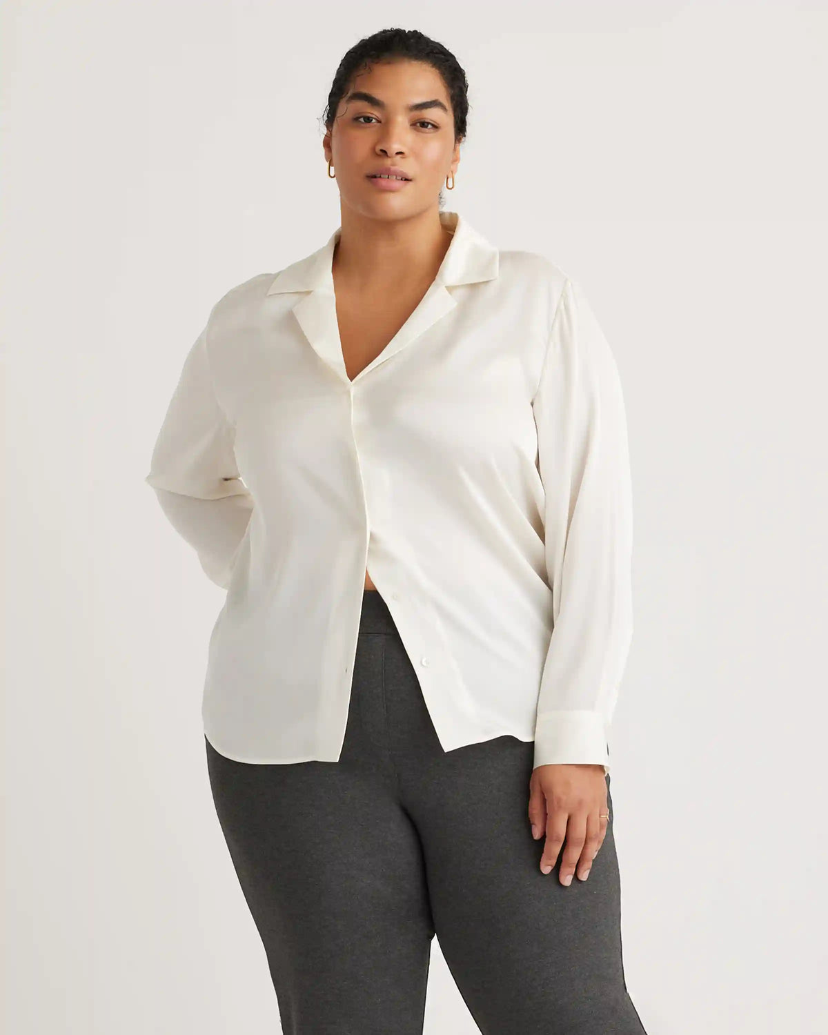 Washable Stretch Silk Notch Collar Blouse