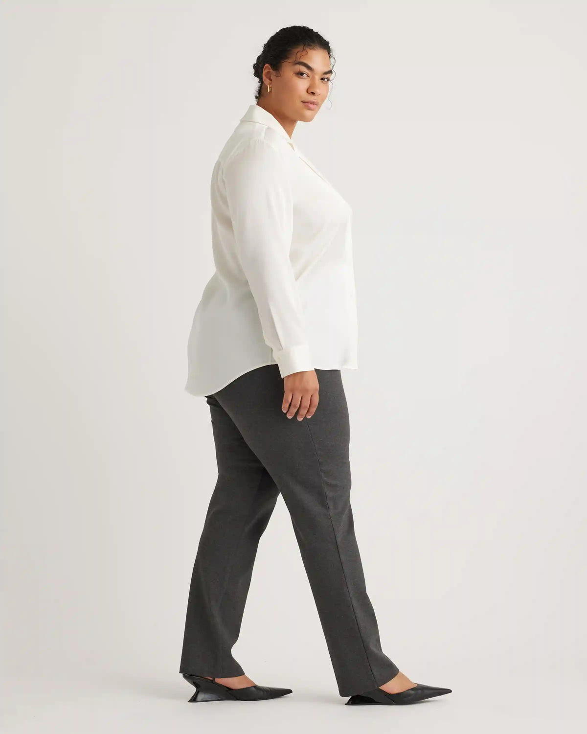 Washable Stretch Silk Notch Collar Blouse