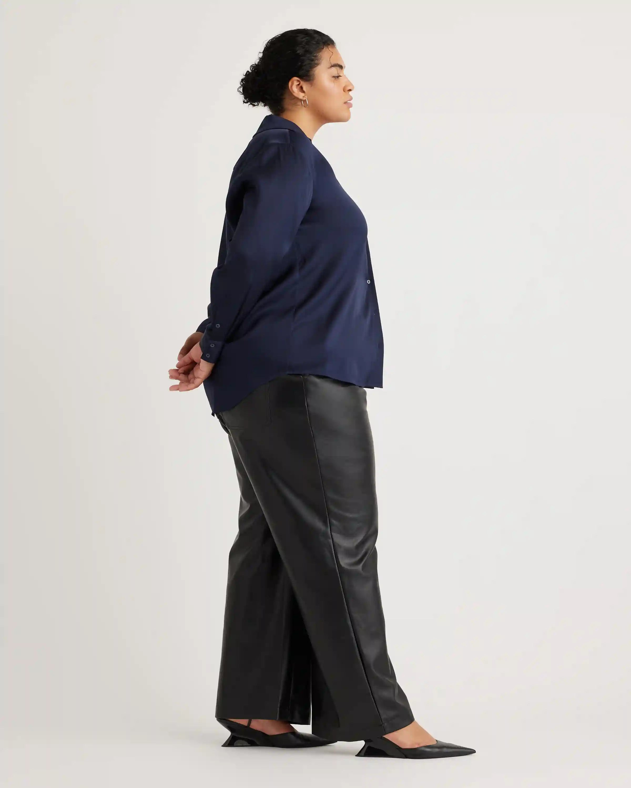 Washable Stretch Silk Notch Collar Blouse