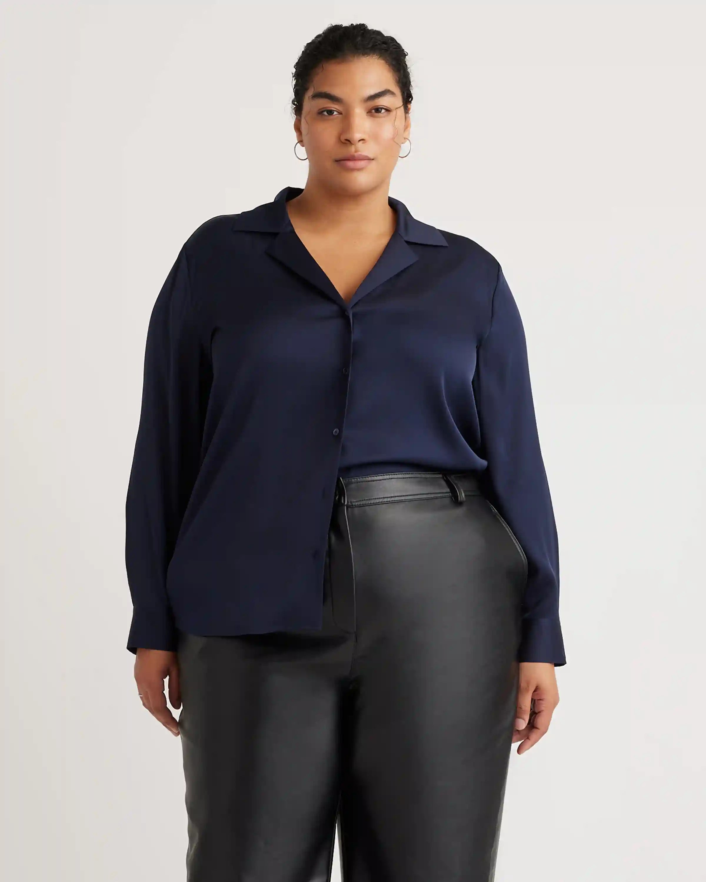 Washable Stretch Silk Notch Collar Blouse