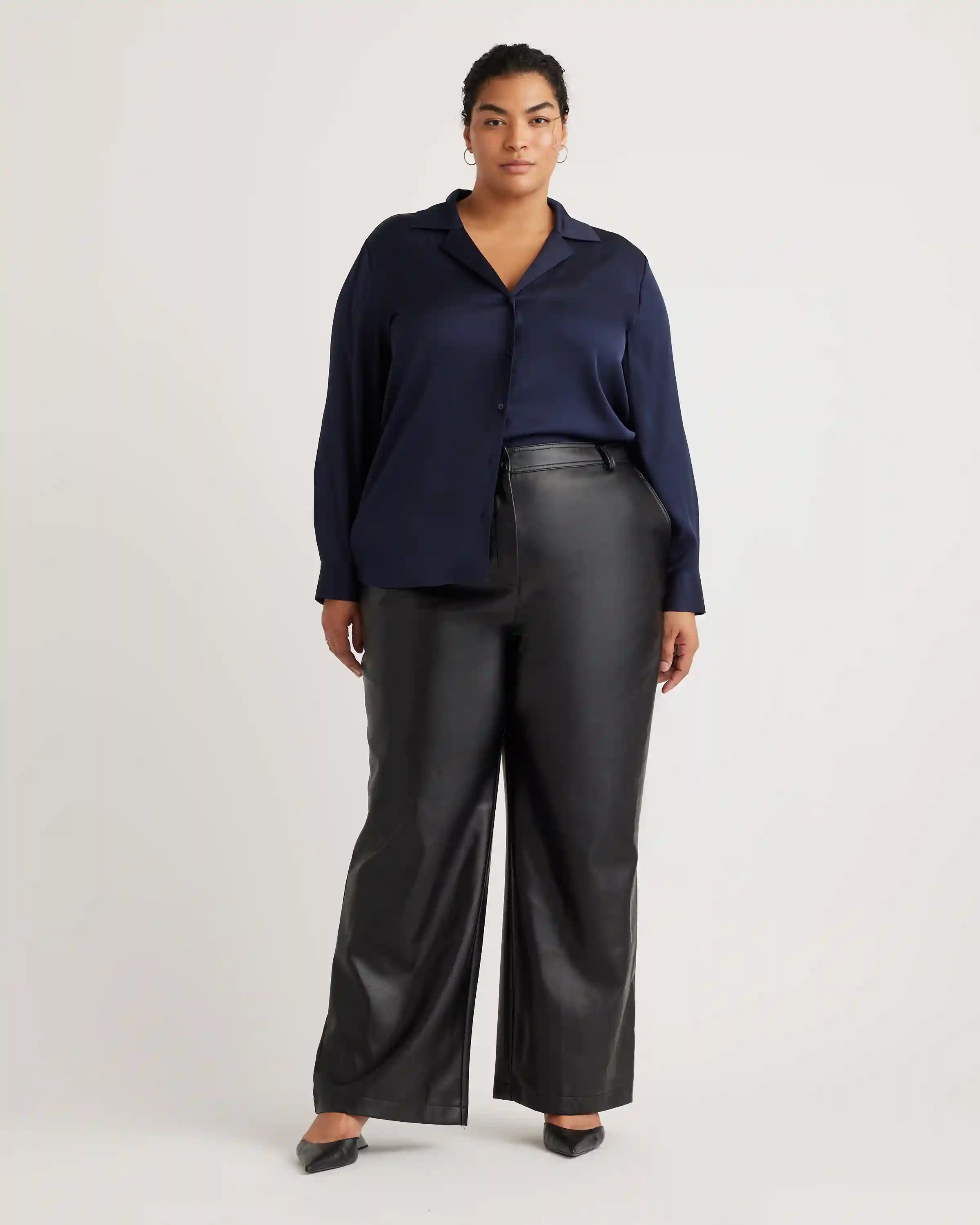 Washable Stretch Silk Notch Collar Blouse