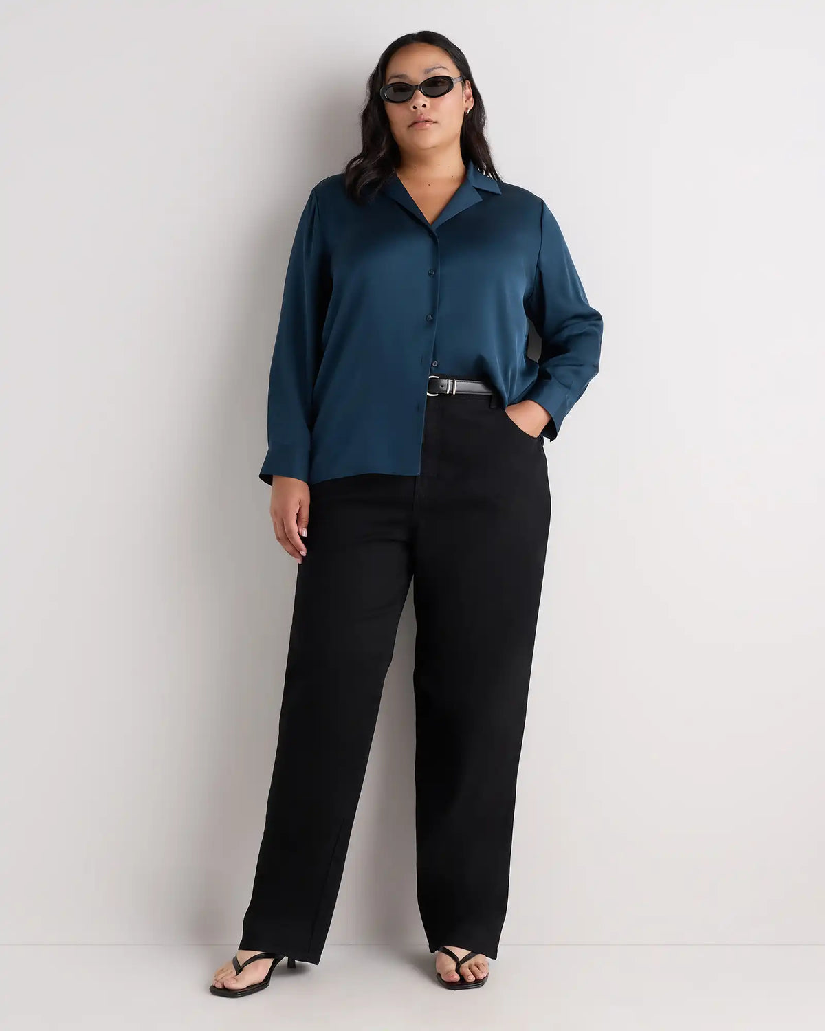 Washable Stretch Silk Notch Collar Blouse
