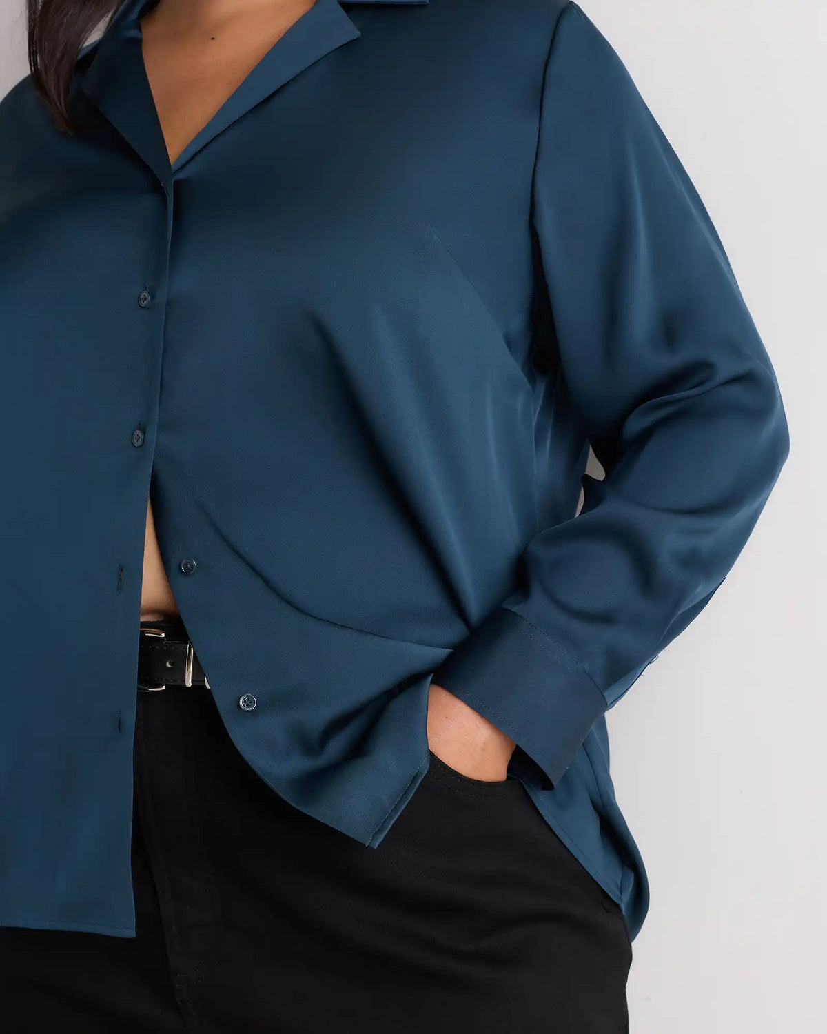 Washable Stretch Silk Notch Collar Blouse