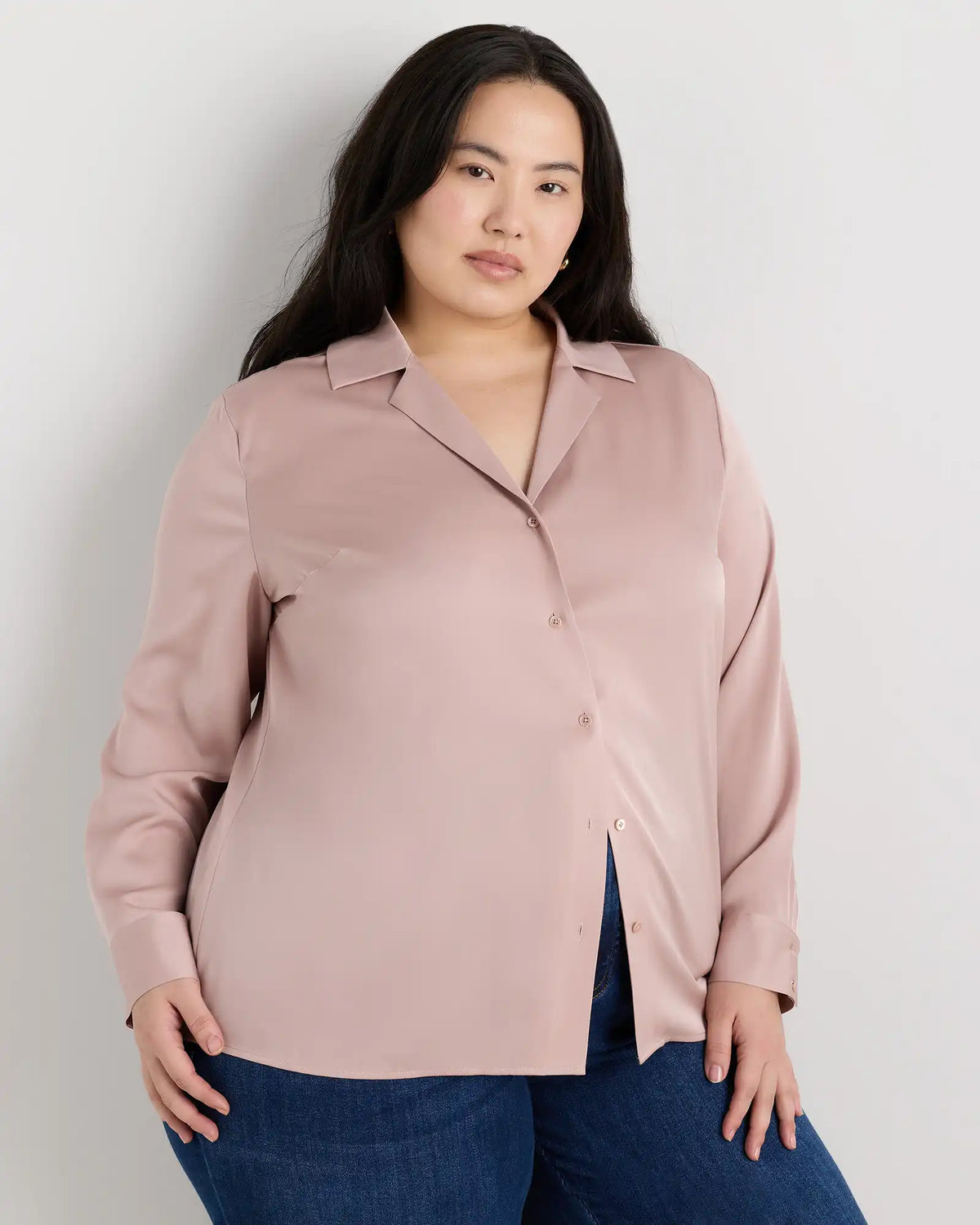Washable Stretch Silk Notch Collar Blouse