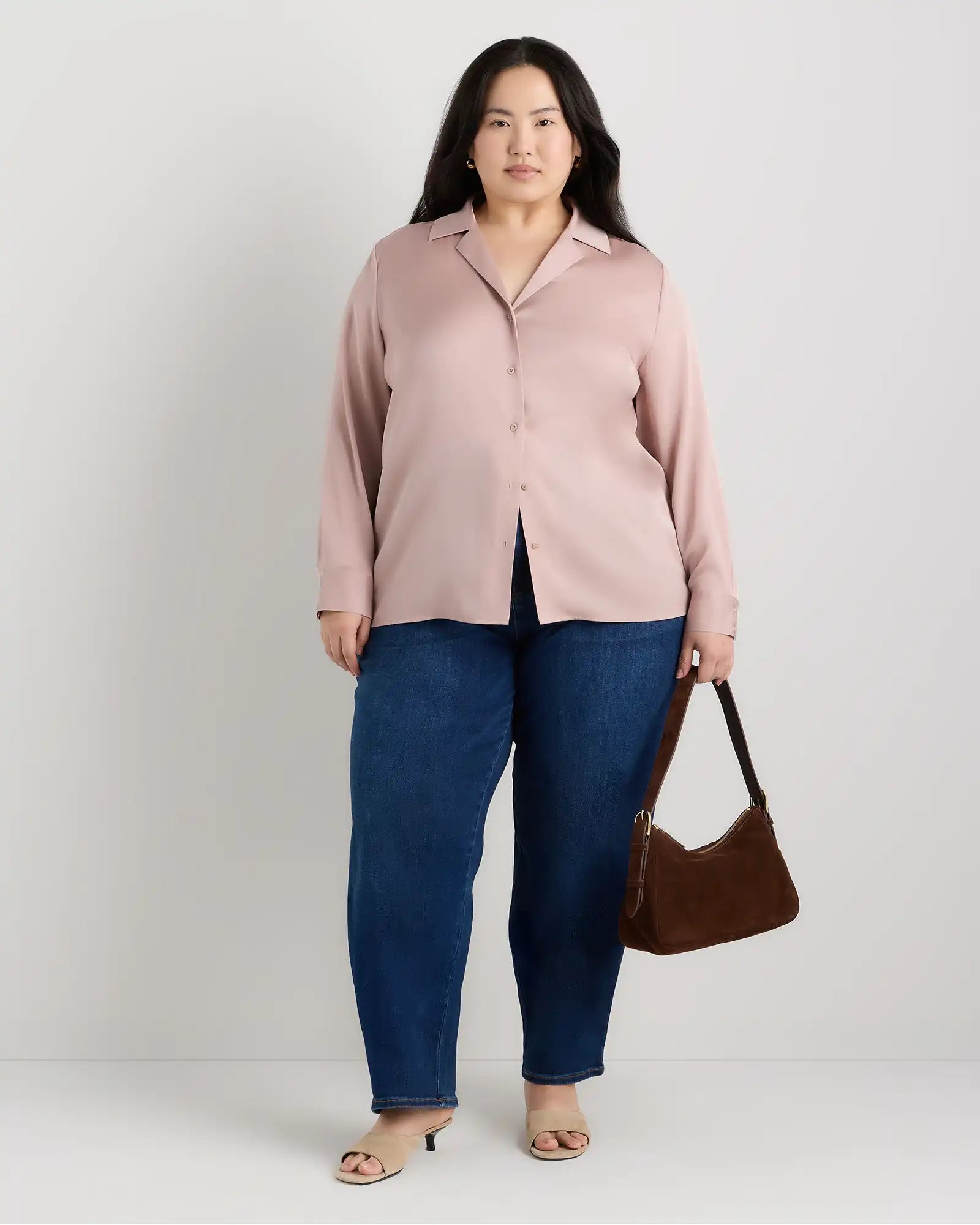 Washable Stretch Silk Notch Collar Blouse