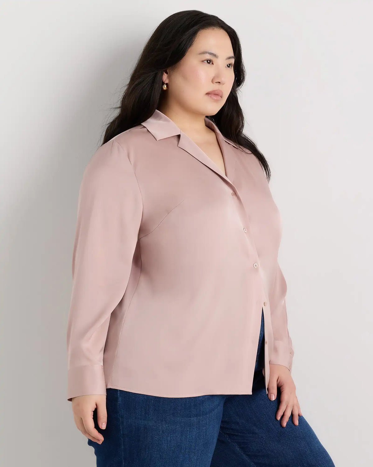 Washable Stretch Silk Notch Collar Blouse
