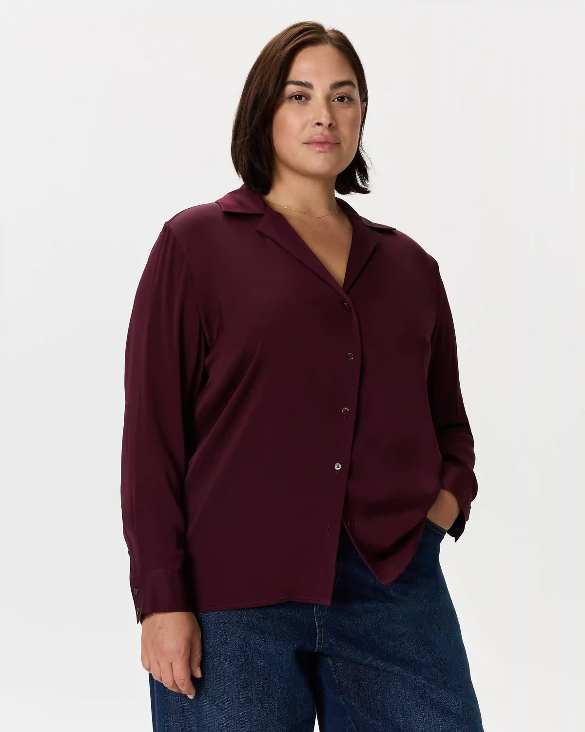 Washable Stretch Silk Notch Collar Blouse