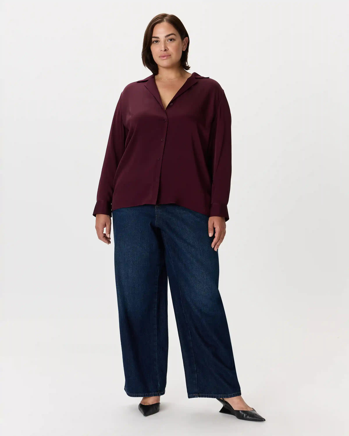 Washable Stretch Silk Notch Collar Blouse