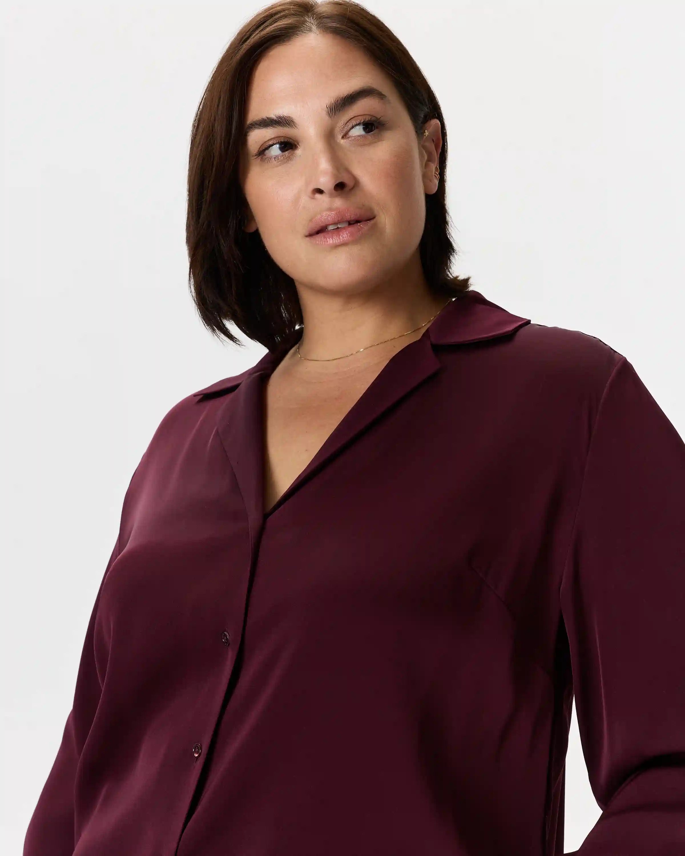 Washable Stretch Silk Notch Collar Blouse