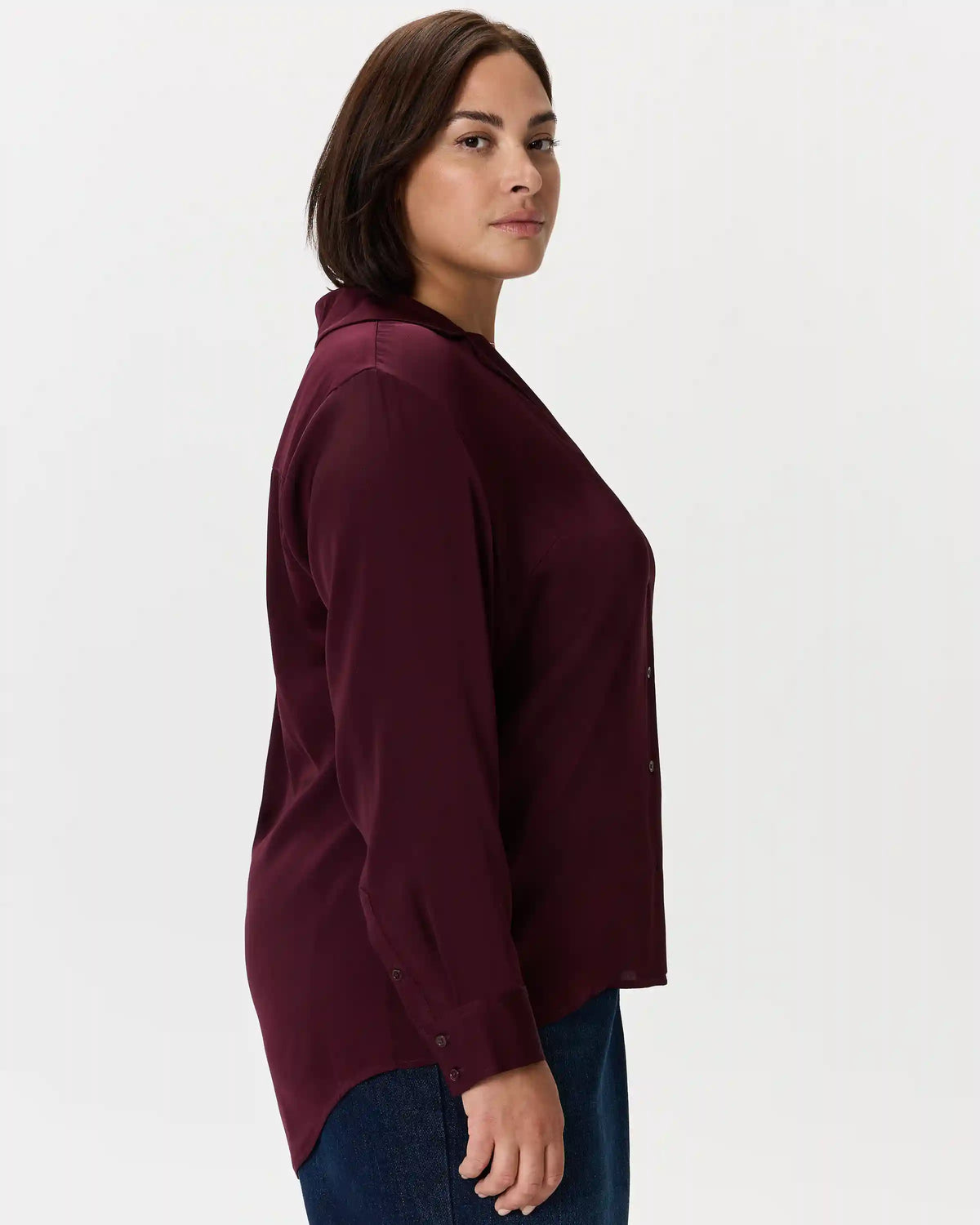 Washable Stretch Silk Notch Collar Blouse