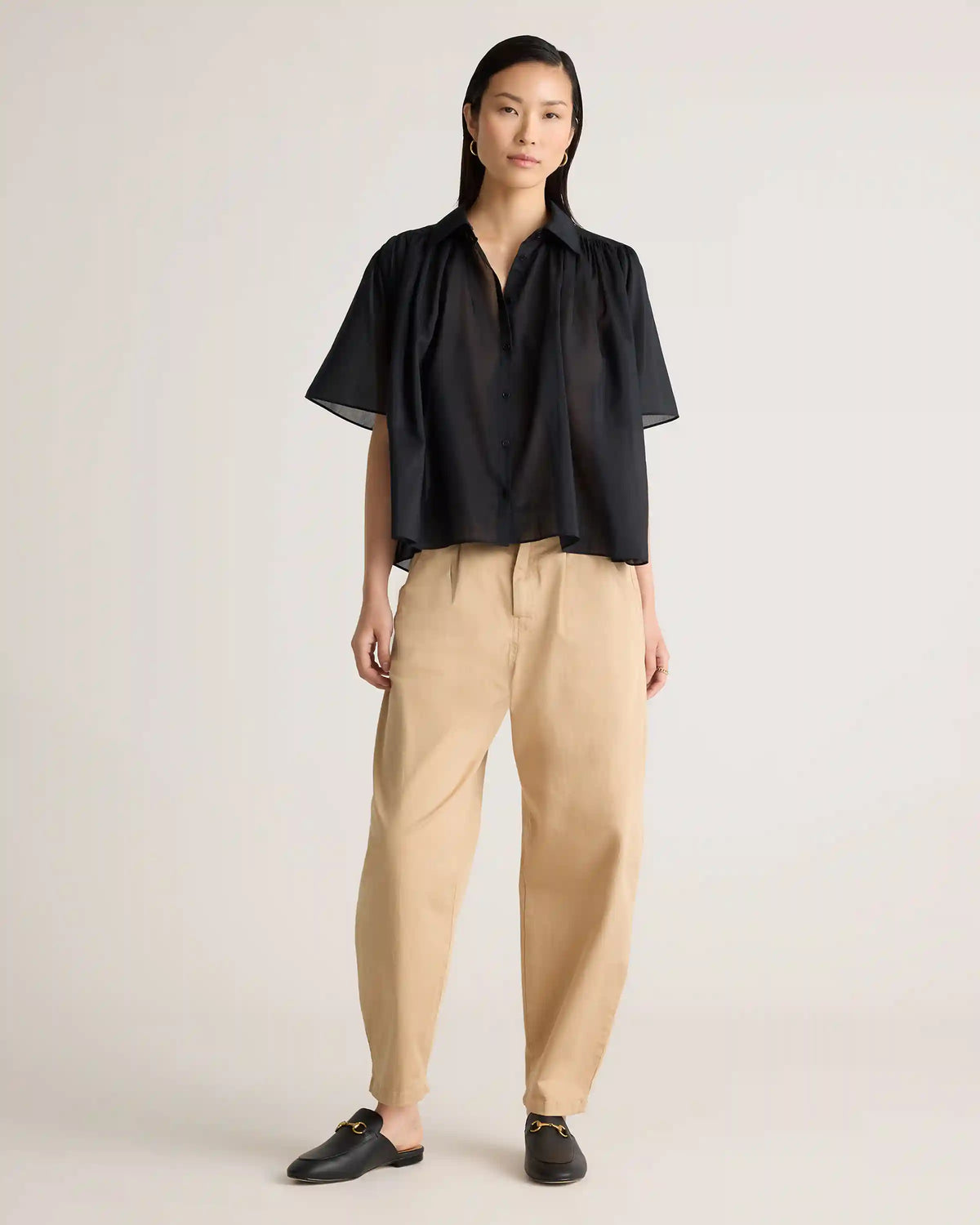 Cotton-Silk Voile Short Sleeve Blouse