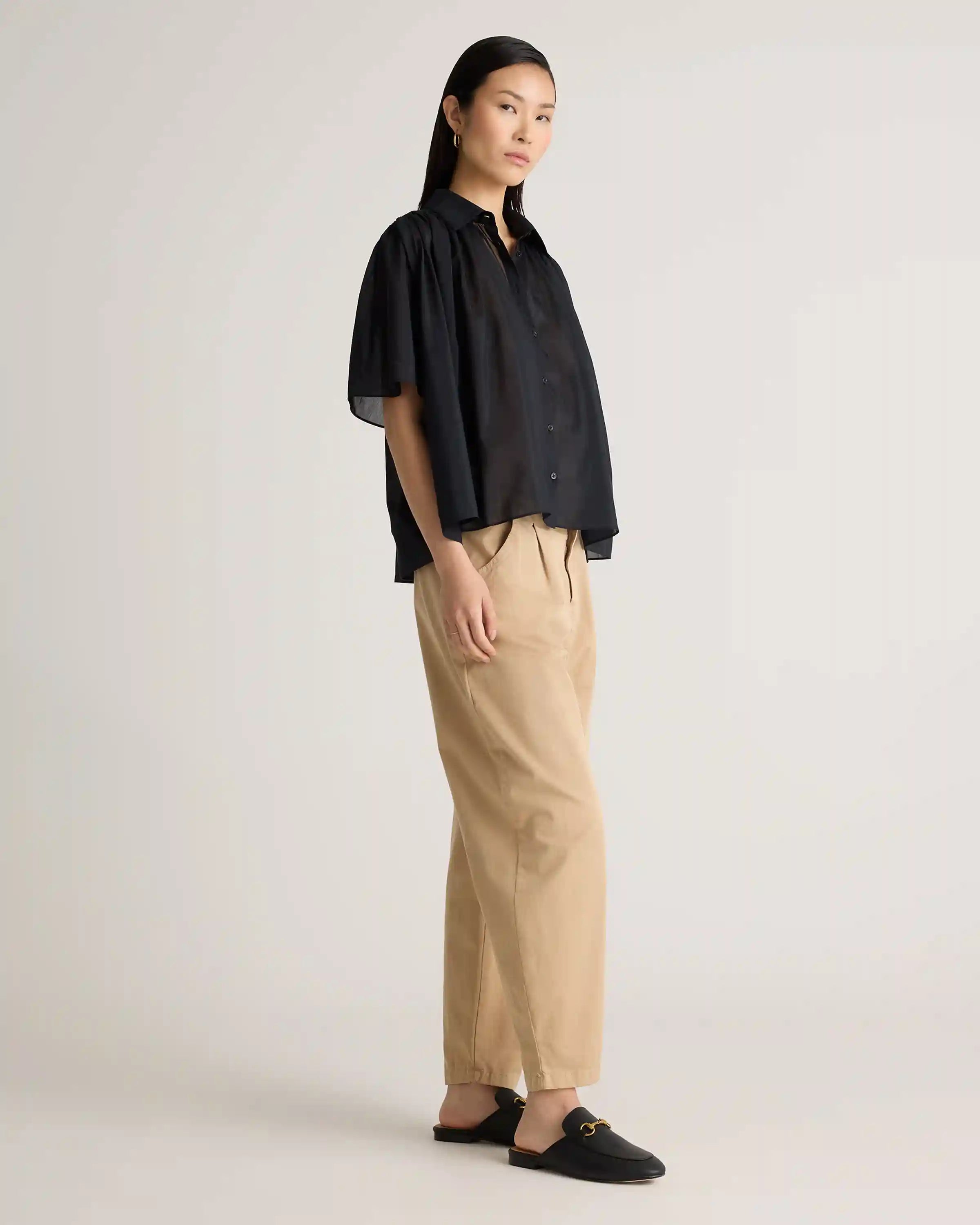 Cotton-Silk Voile Short Sleeve Blouse