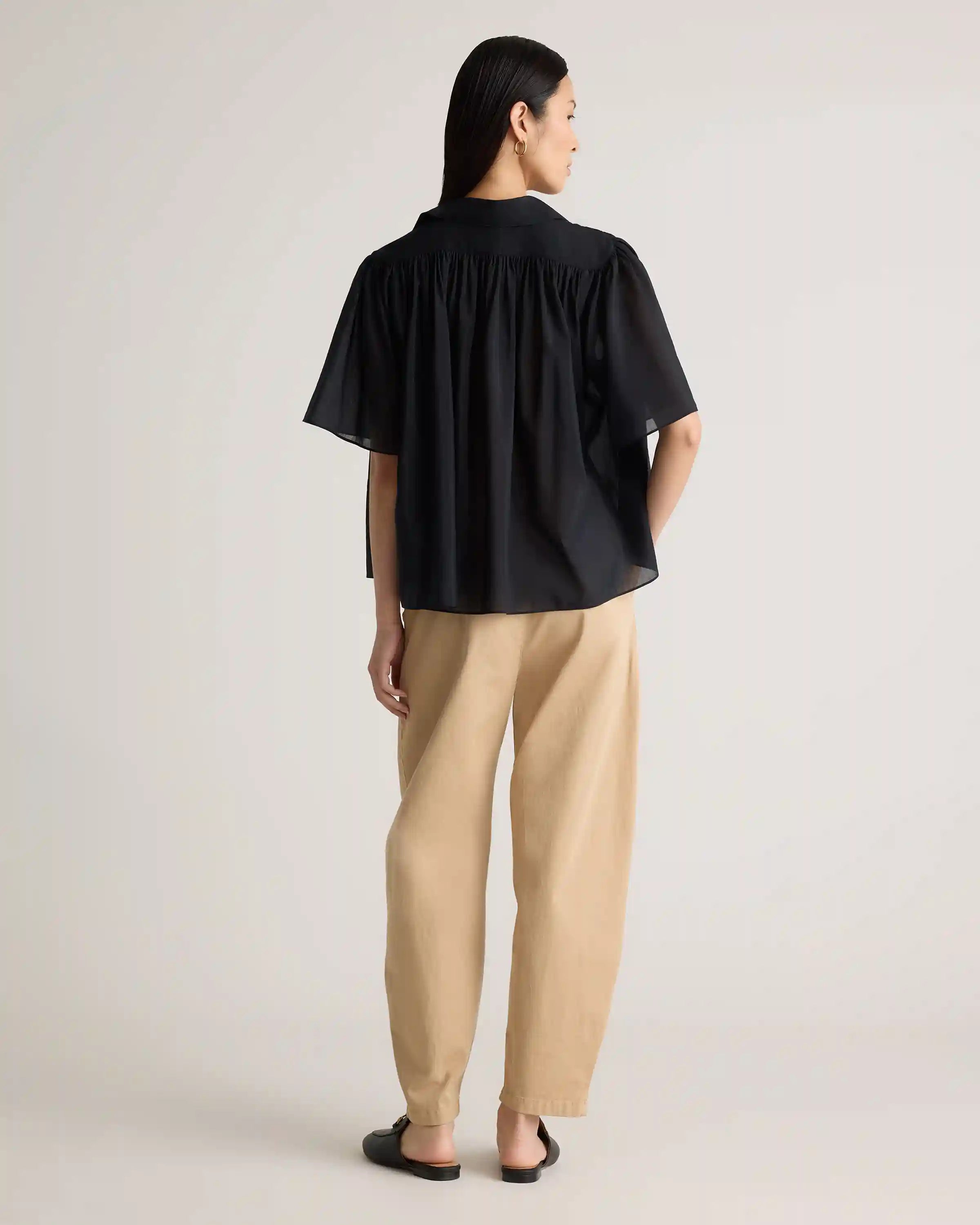 Cotton-Silk Voile Short Sleeve Blouse