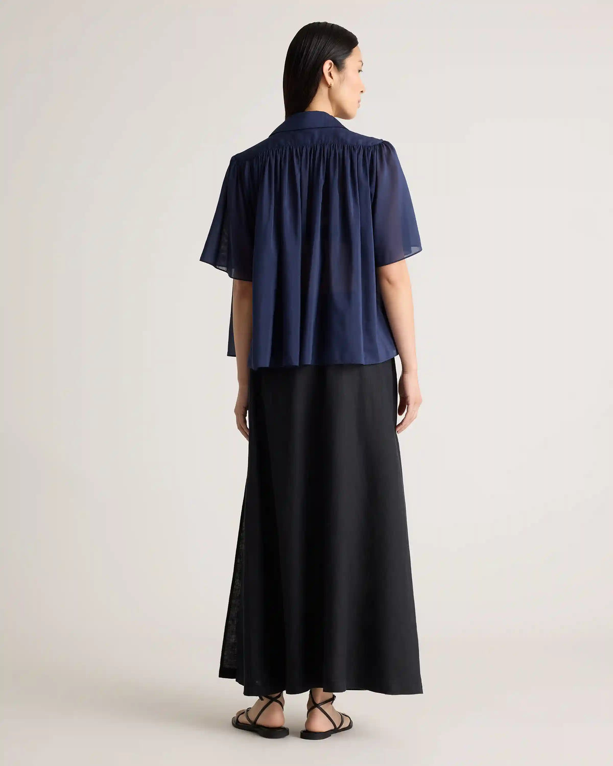 Cotton-Silk Voile Short Sleeve Blouse