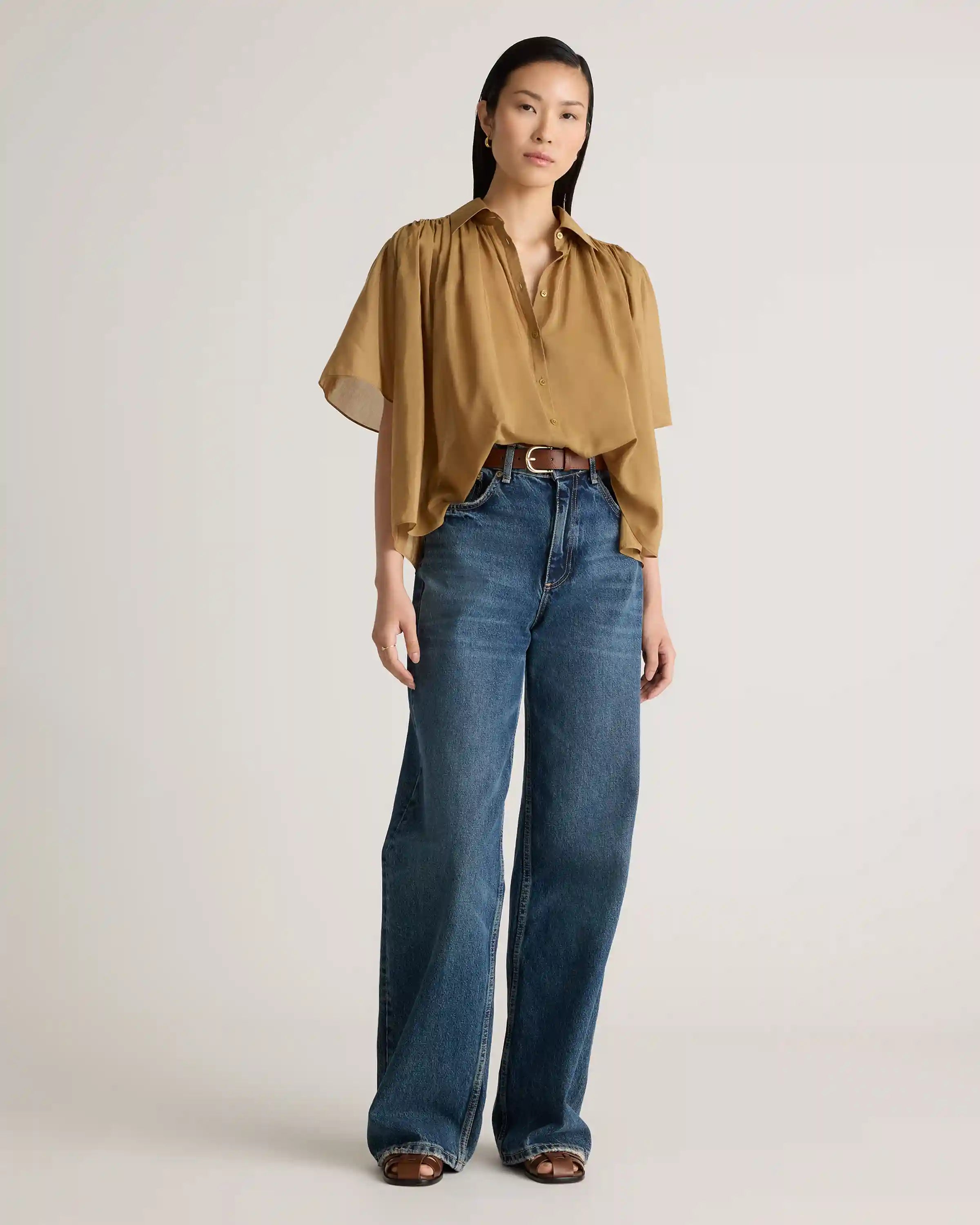 Cotton-Silk Voile Short Sleeve Blouse