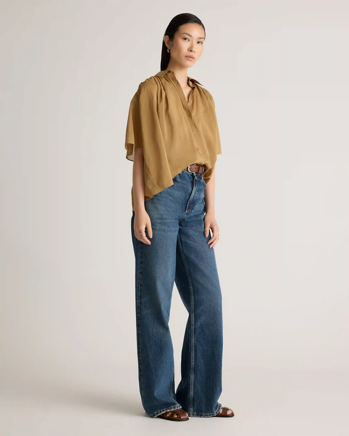 Cotton-Silk Voile Short Sleeve Blouse