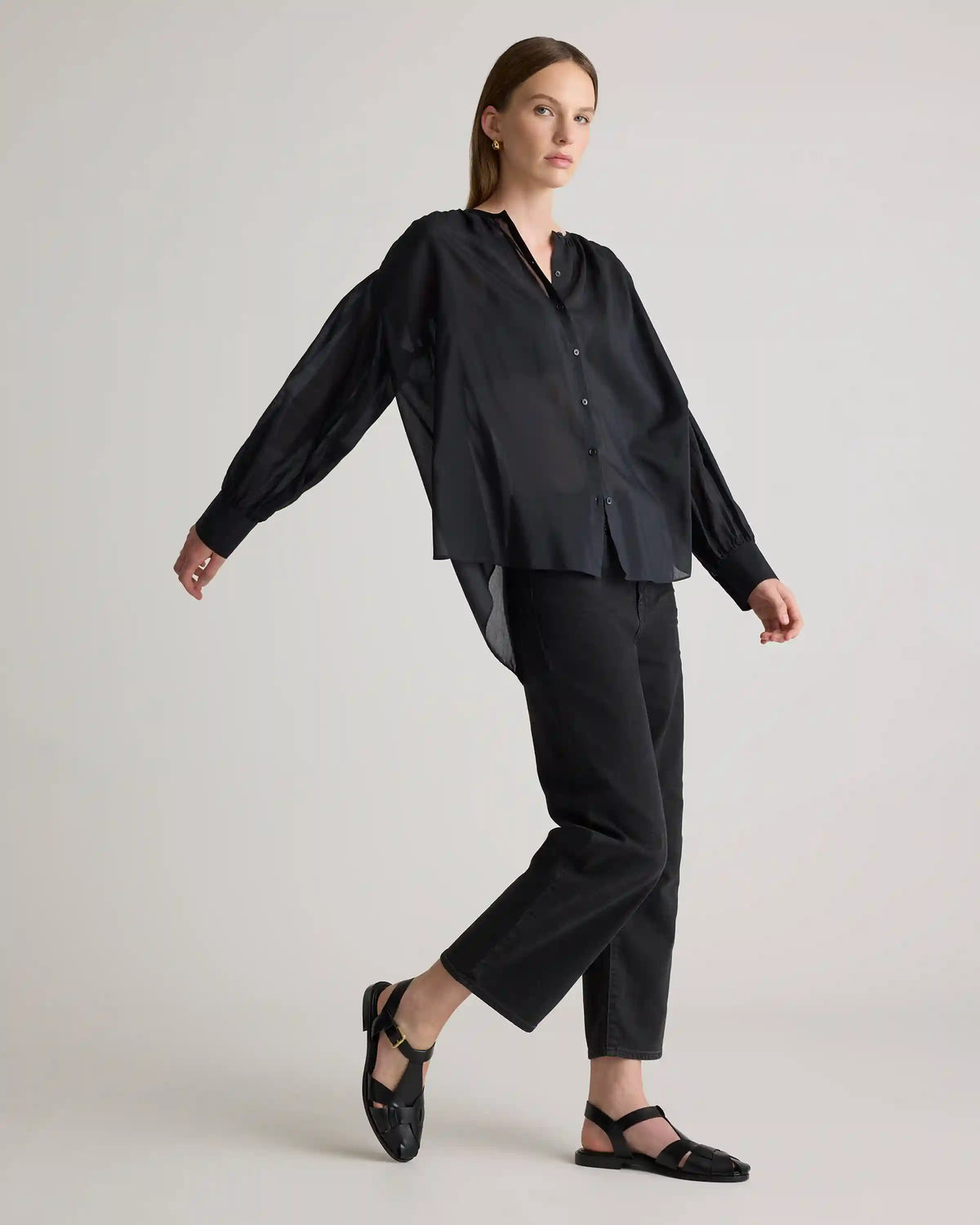 Cotton-Silk Voile Blouson Blouse