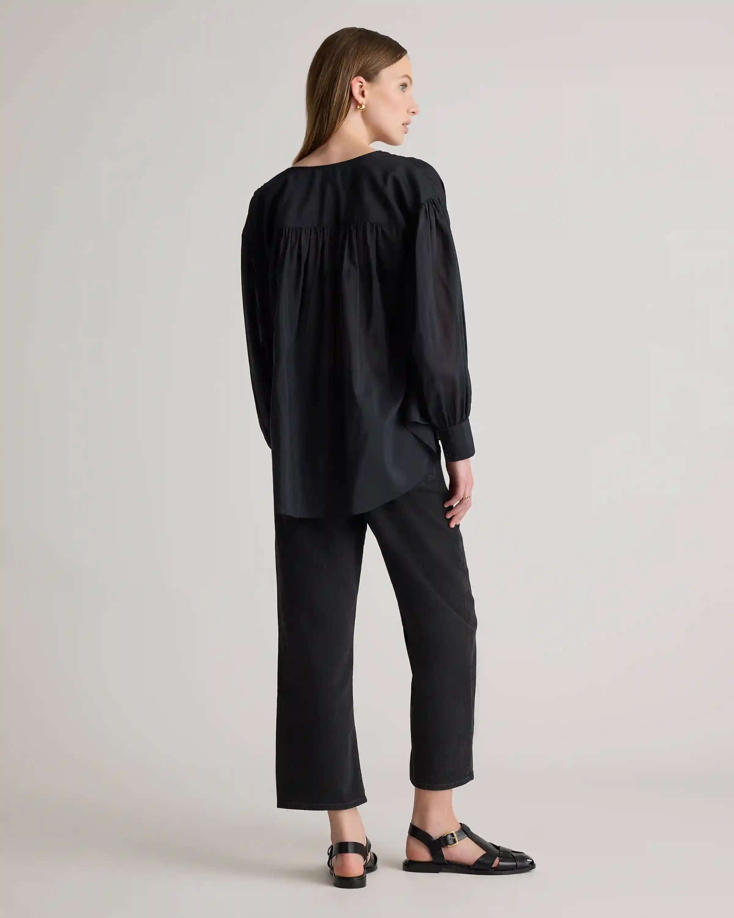 Cotton-Silk Voile Blouson Blouse