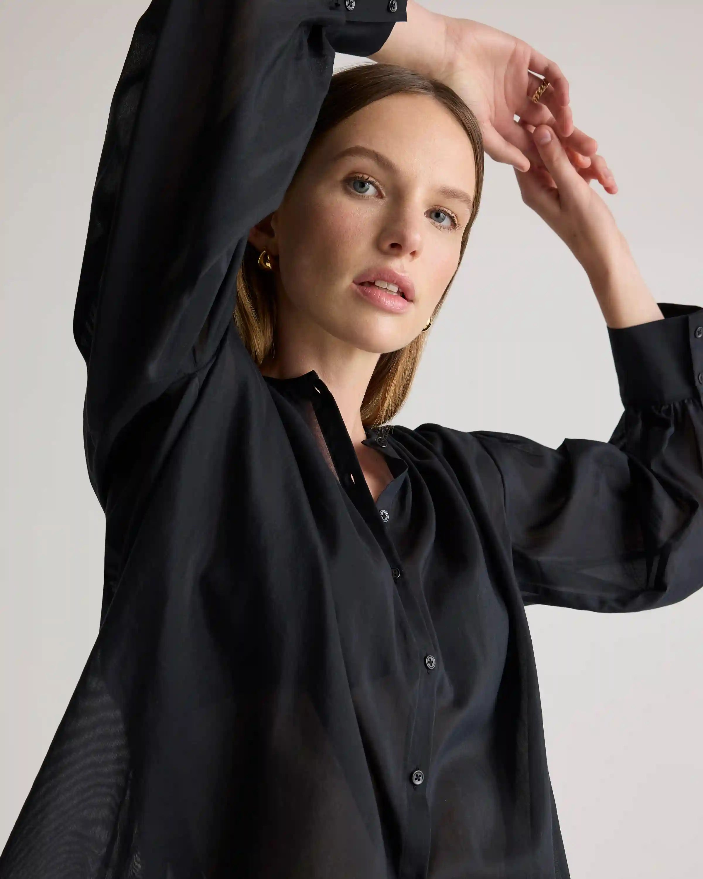 Cotton-Silk Voile Blouson Blouse