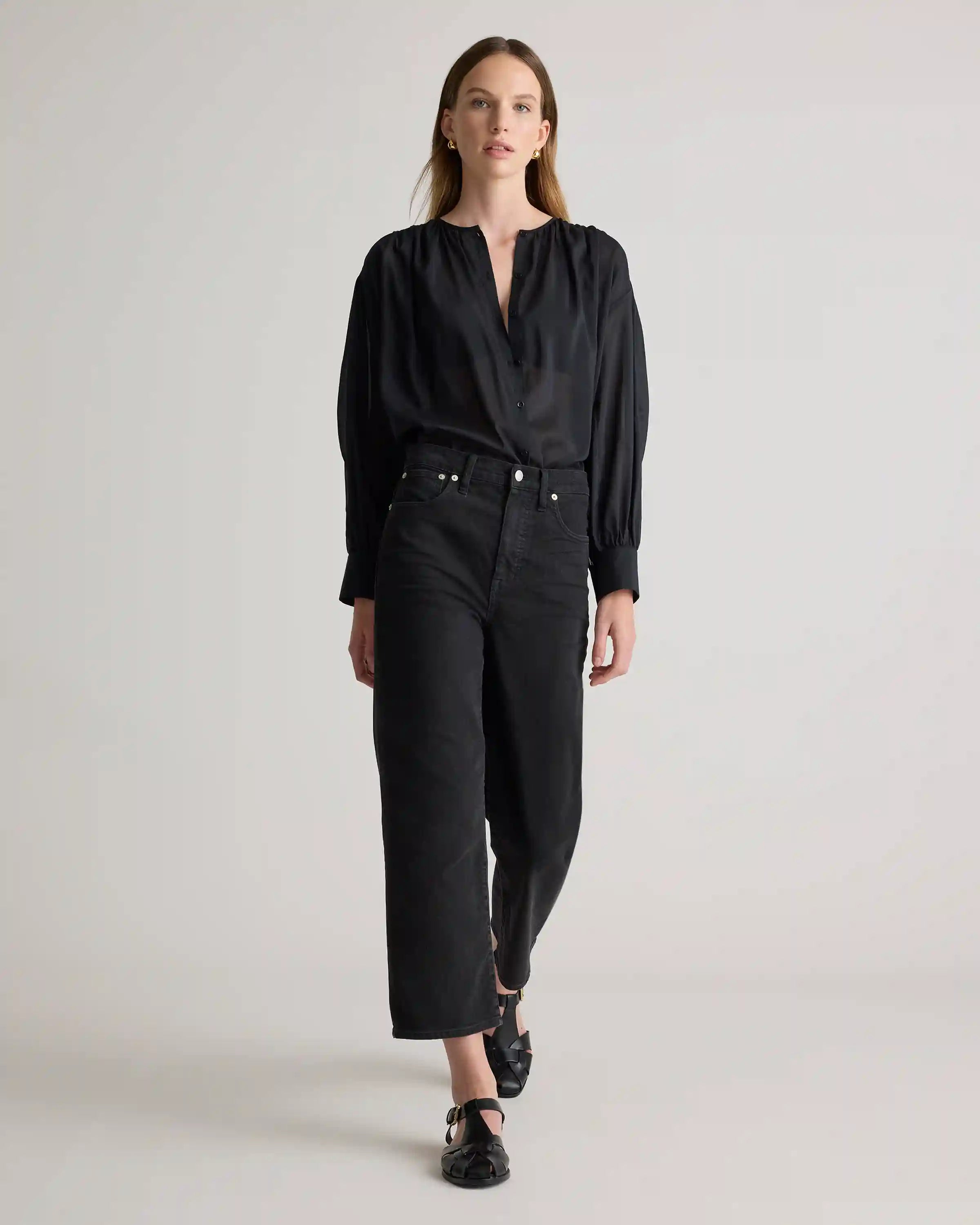 Cotton-Silk Voile Blouson Blouse