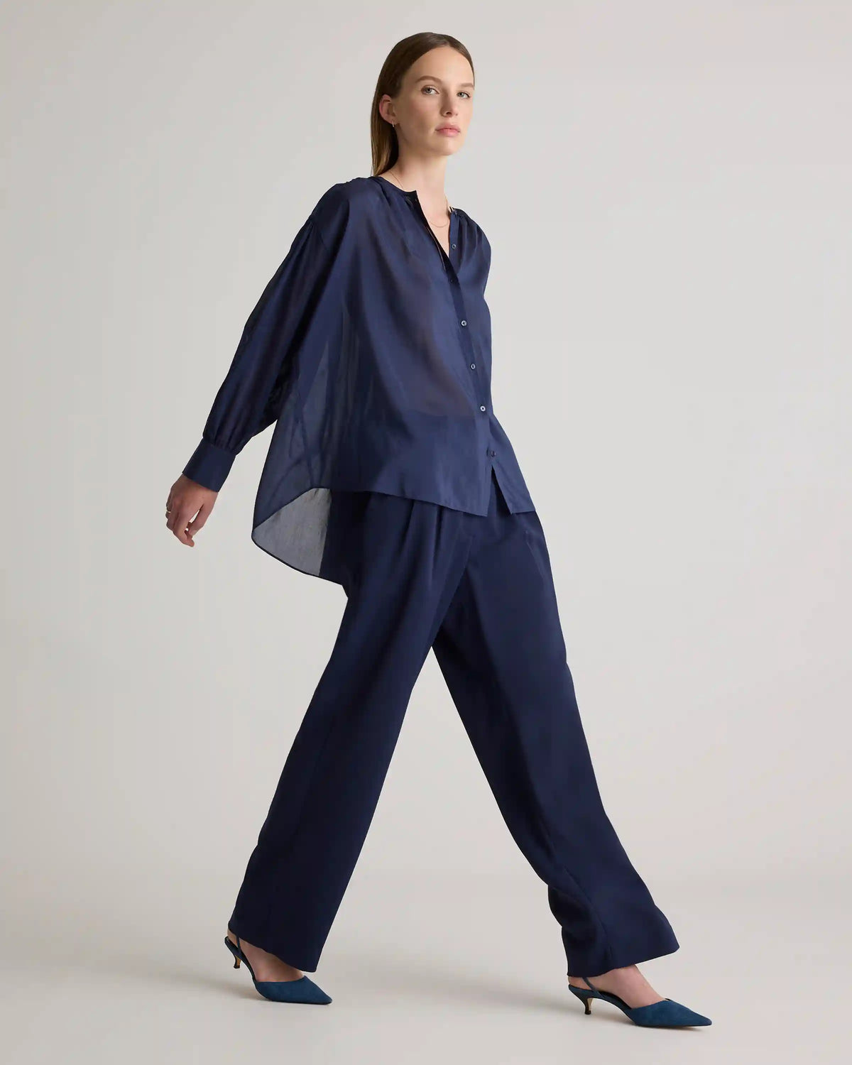 Cotton-Silk Voile Blouson Blouse