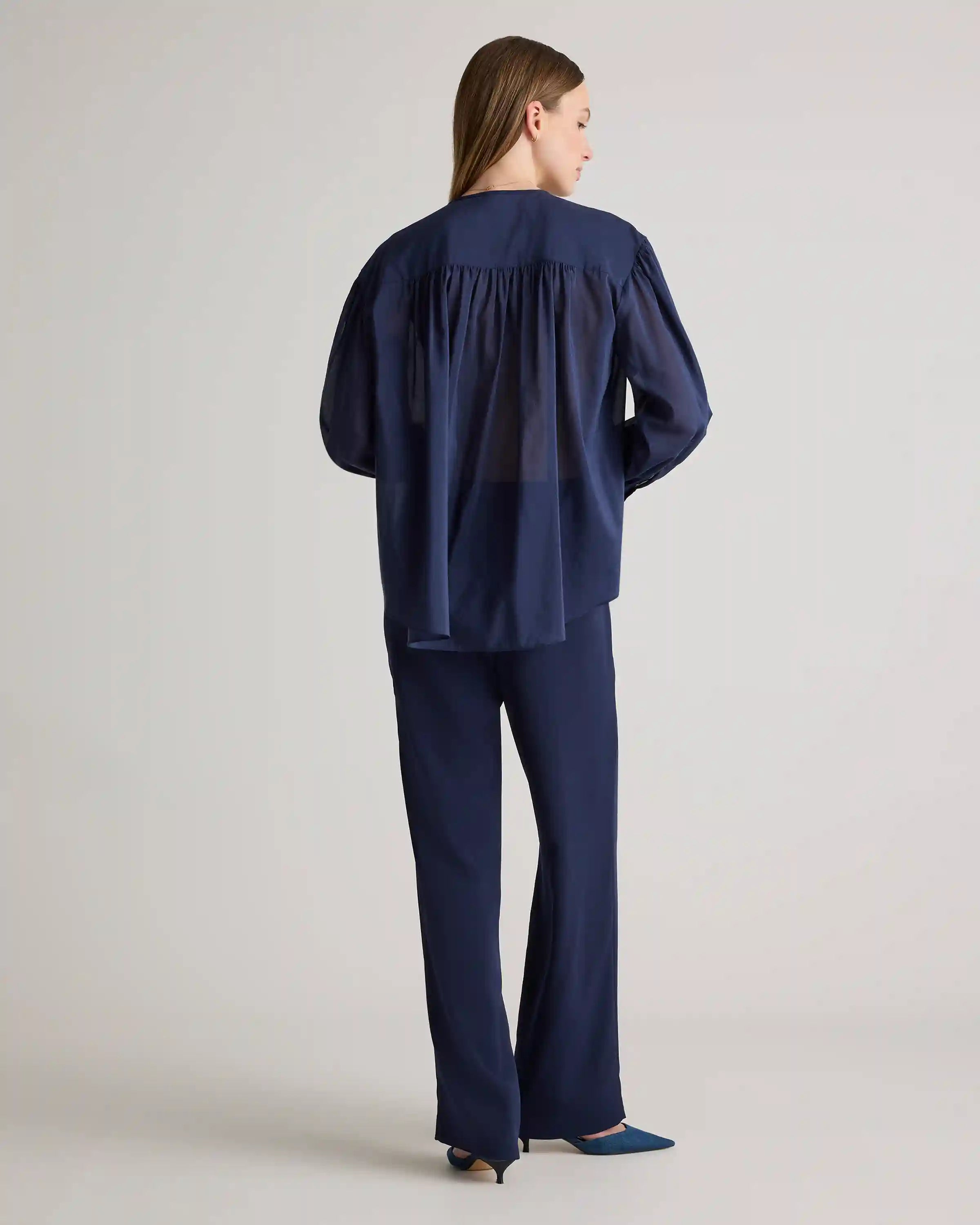Cotton-Silk Voile Blouson Blouse