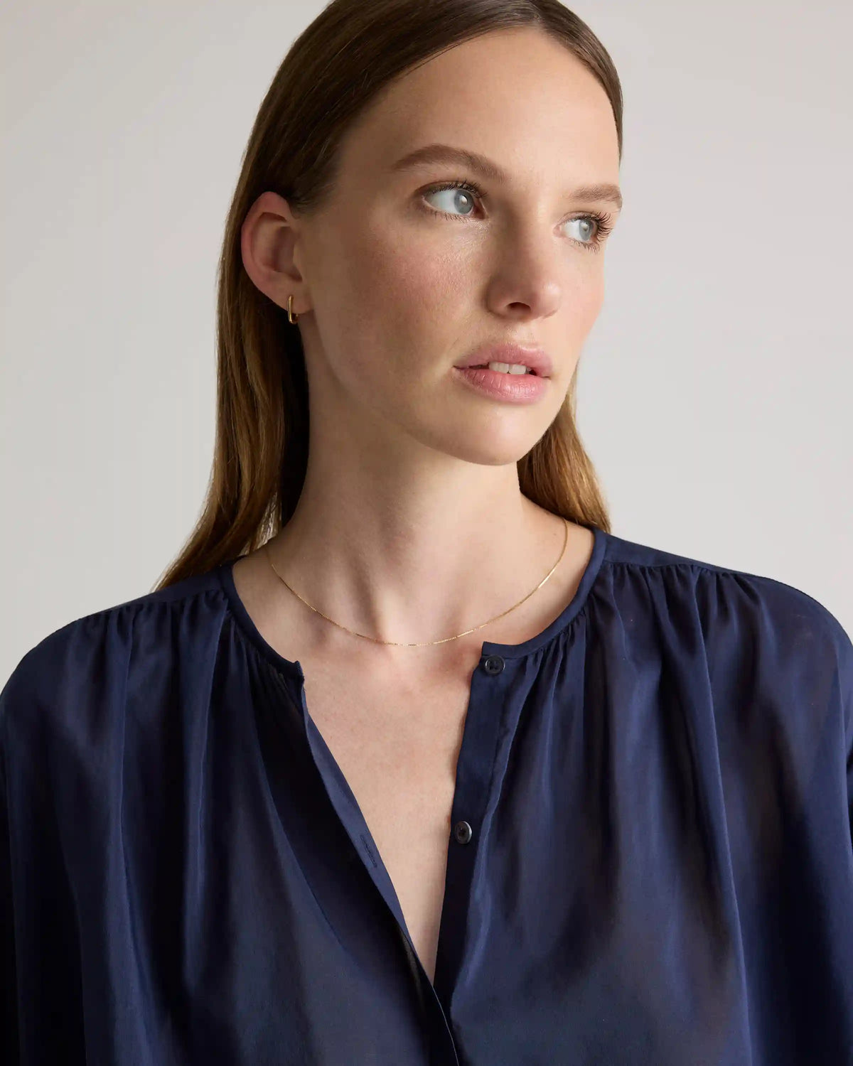 Cotton-Silk Voile Blouson Blouse