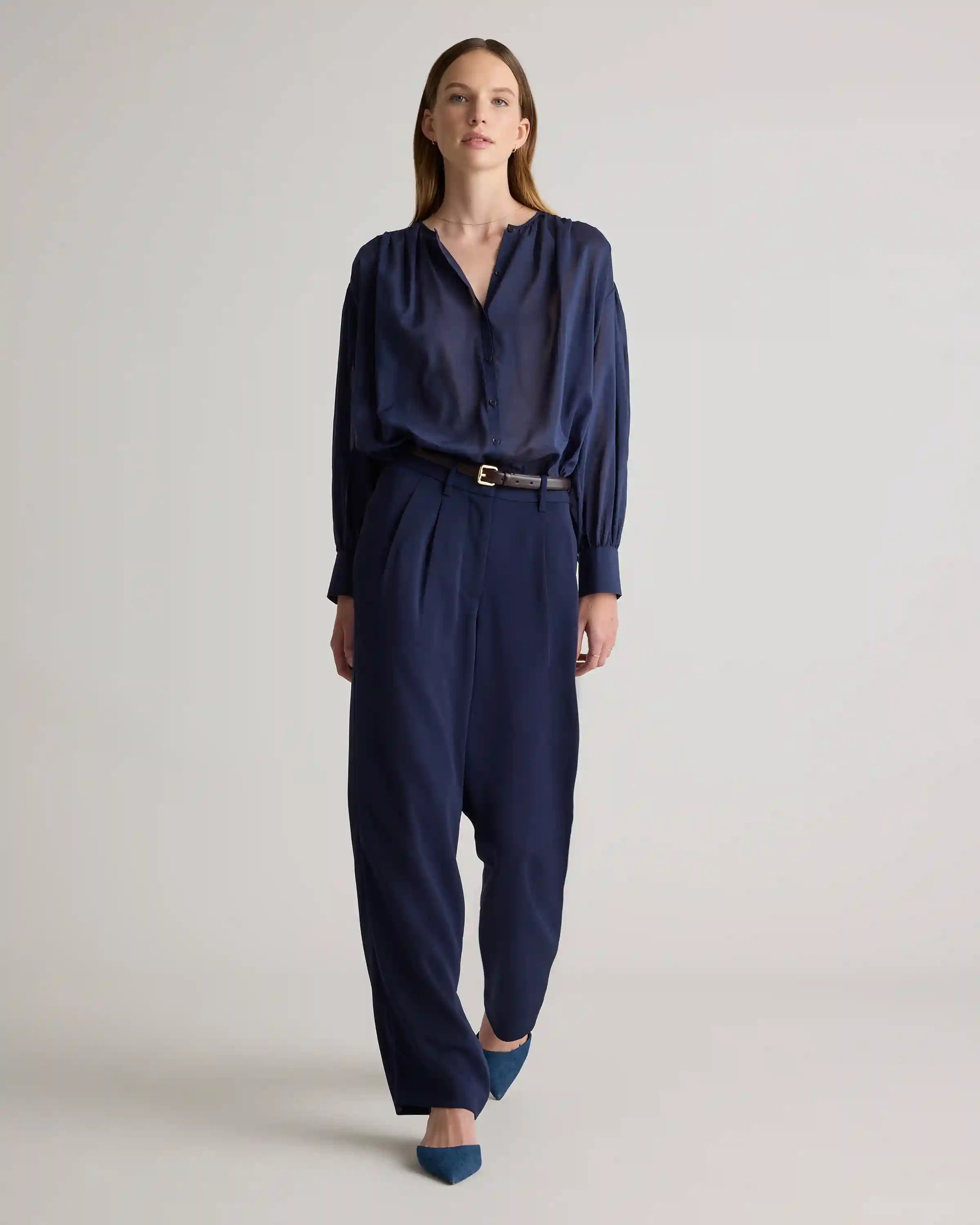Cotton-Silk Voile Blouson Blouse
