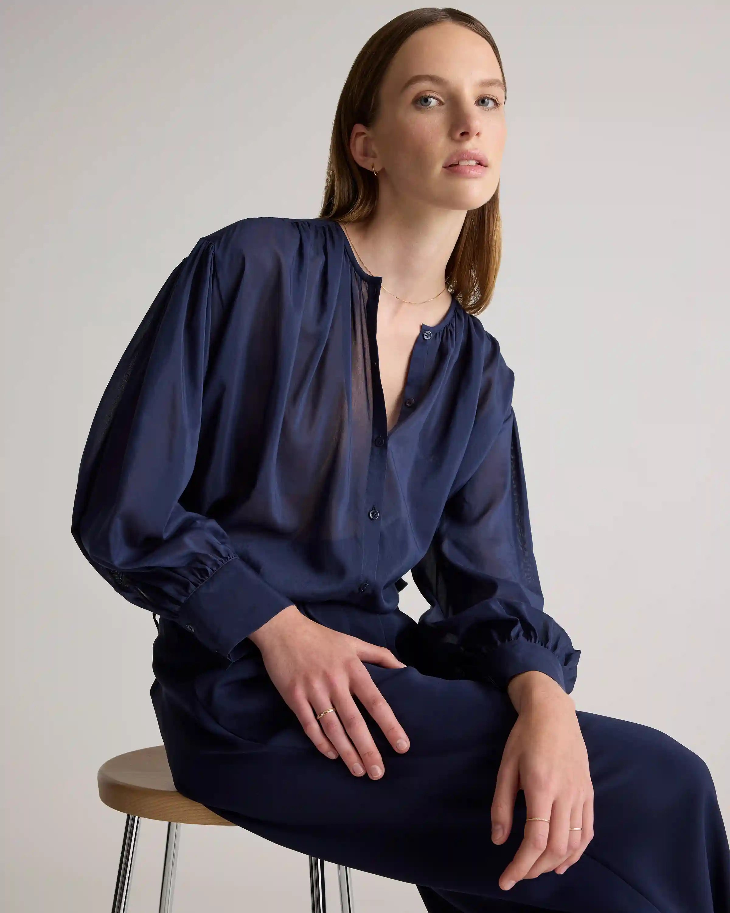 Cotton-Silk Voile Blouson Blouse