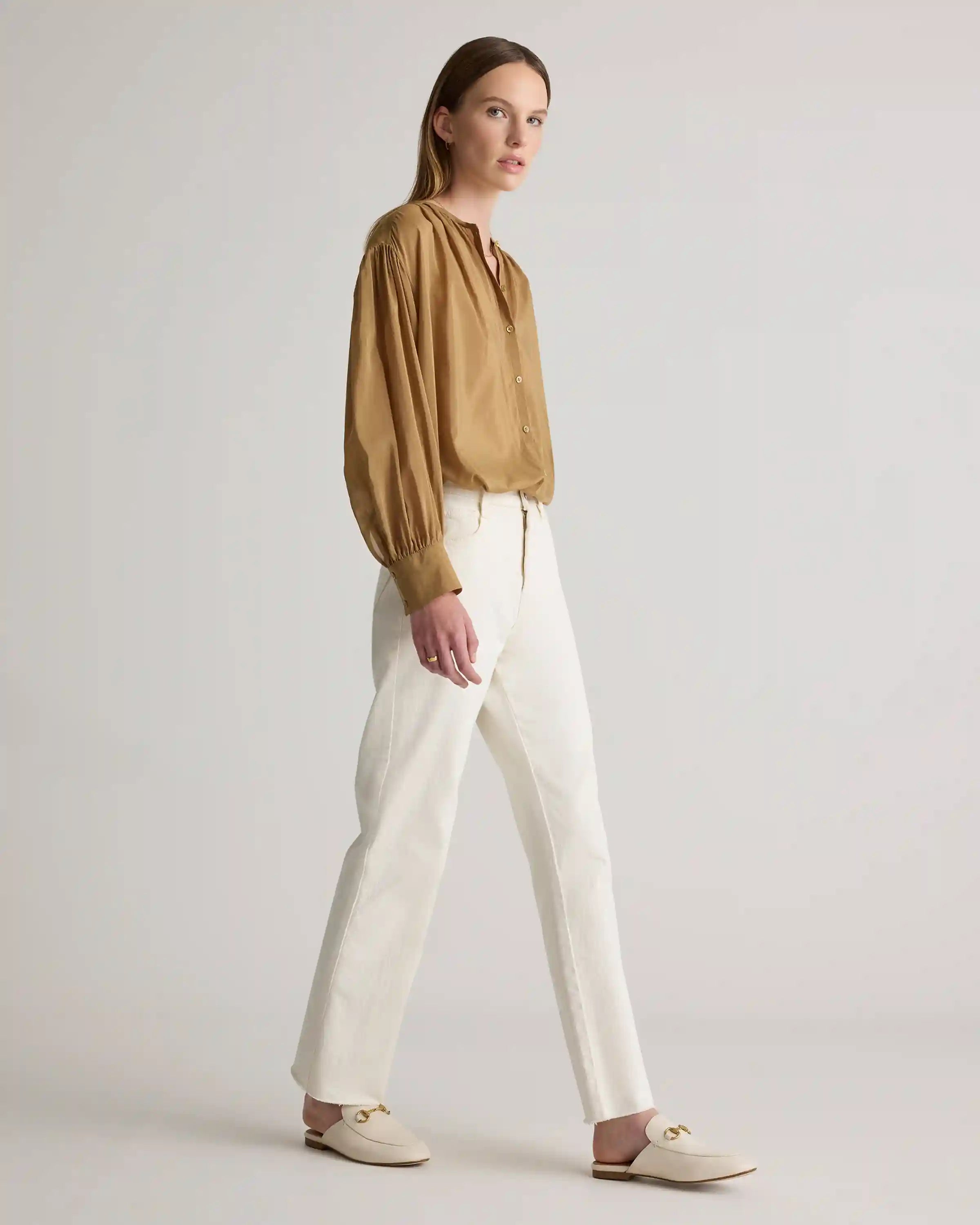 Cotton-Silk Voile Blouson Blouse