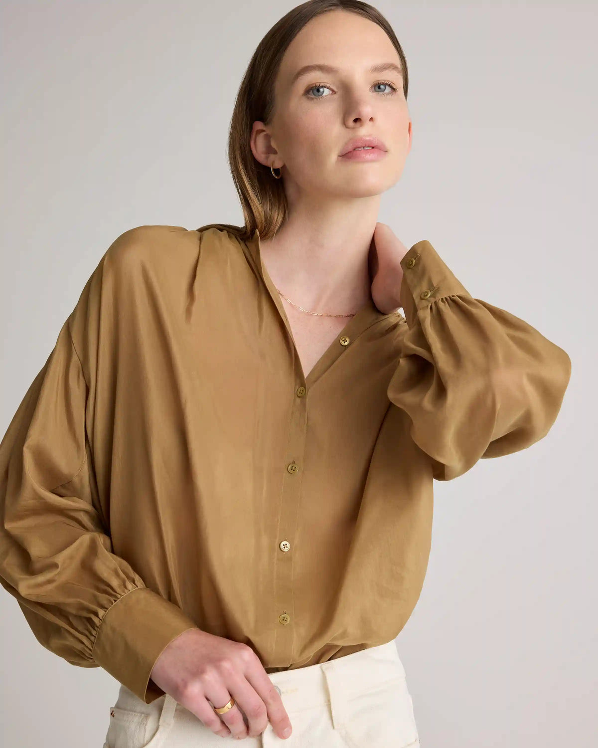 Cotton-Silk Voile Blouson Blouse