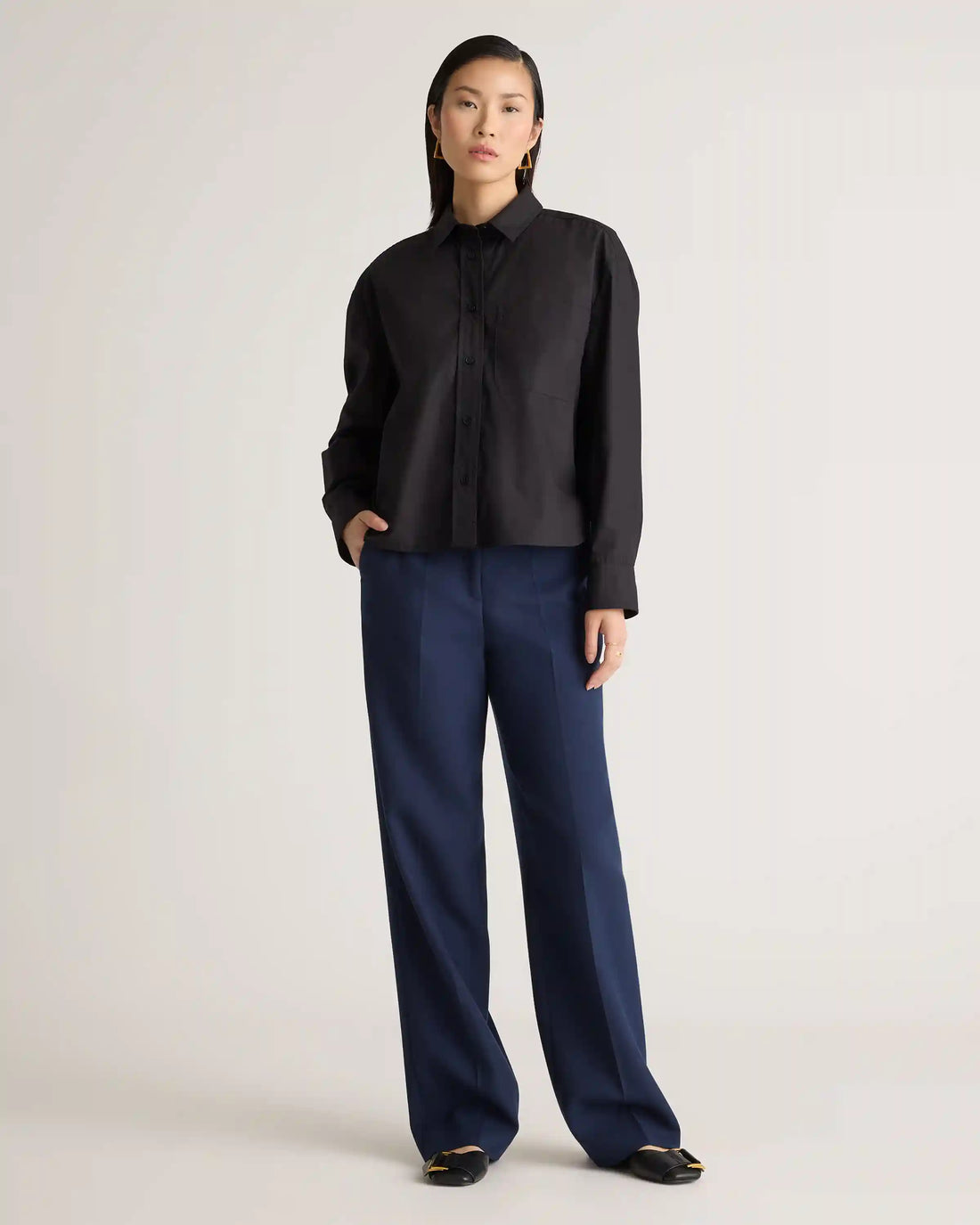 100% Organic Cotton Poplin Cropped Long Sleeve Shirt