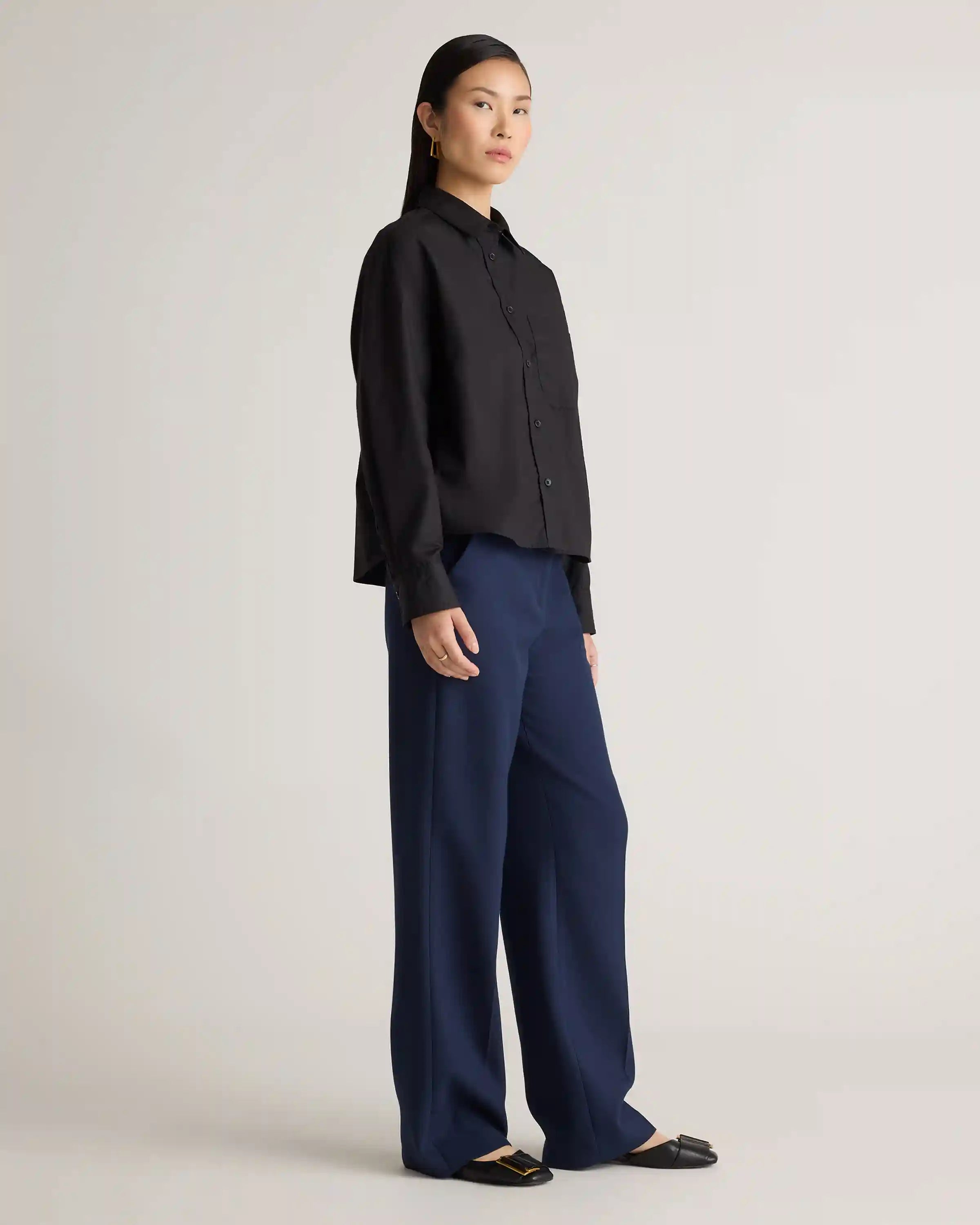 100% Organic Cotton Poplin Cropped Long Sleeve Shirt
