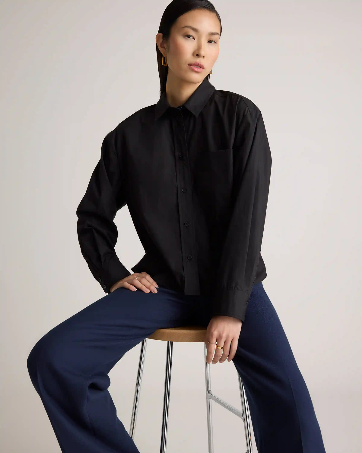 100% Organic Cotton Poplin Cropped Long Sleeve Shirt