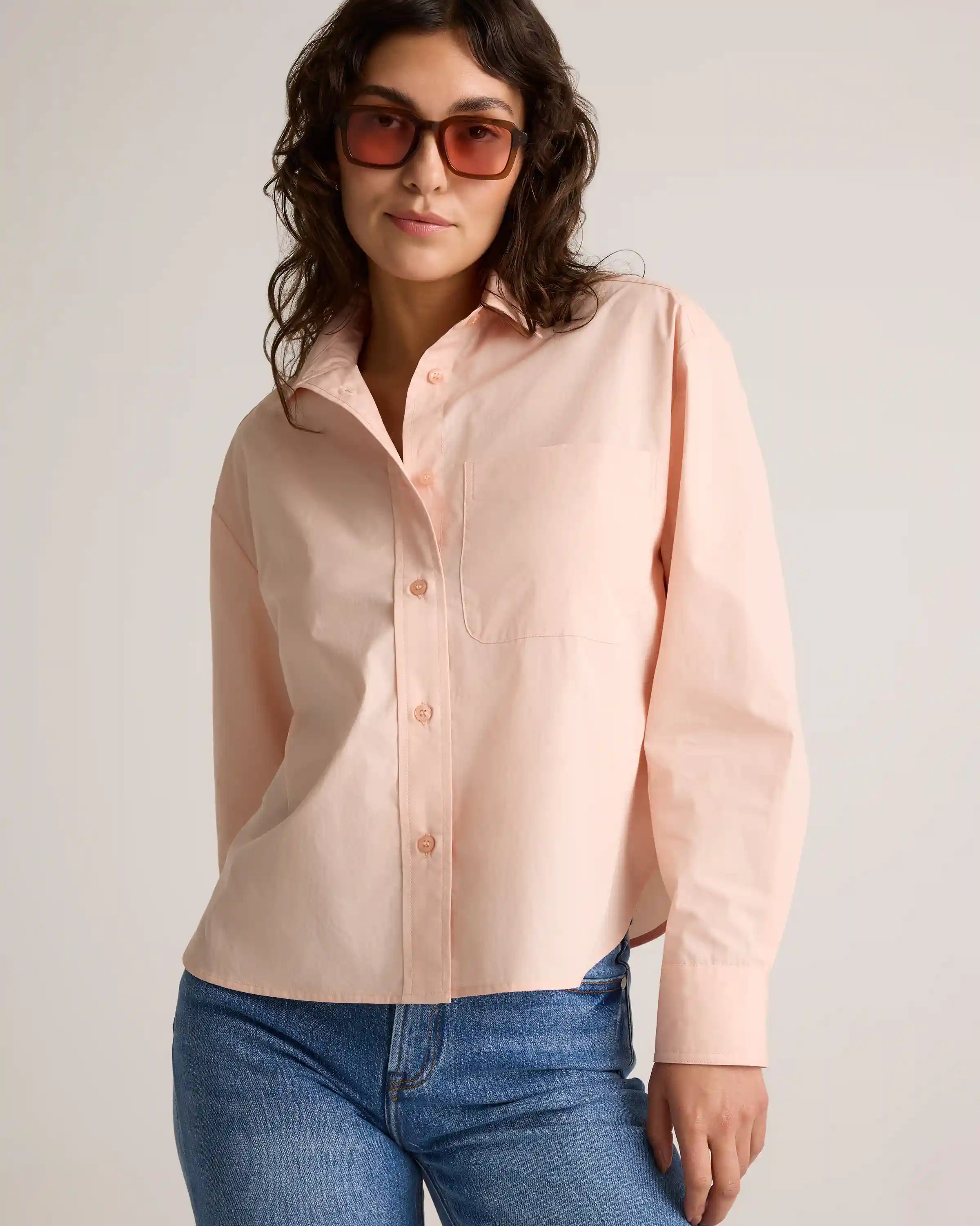 100% Organic Cotton Poplin Cropped Long Sleeve Shirt