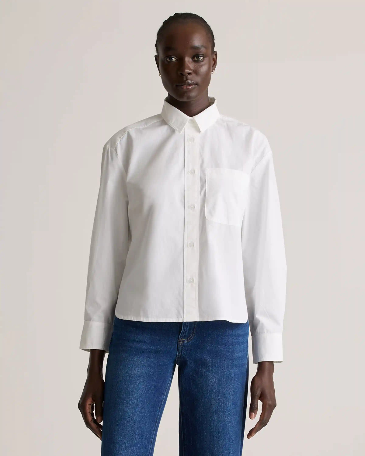 100% Organic Cotton Poplin Cropped Long Sleeve Shirt