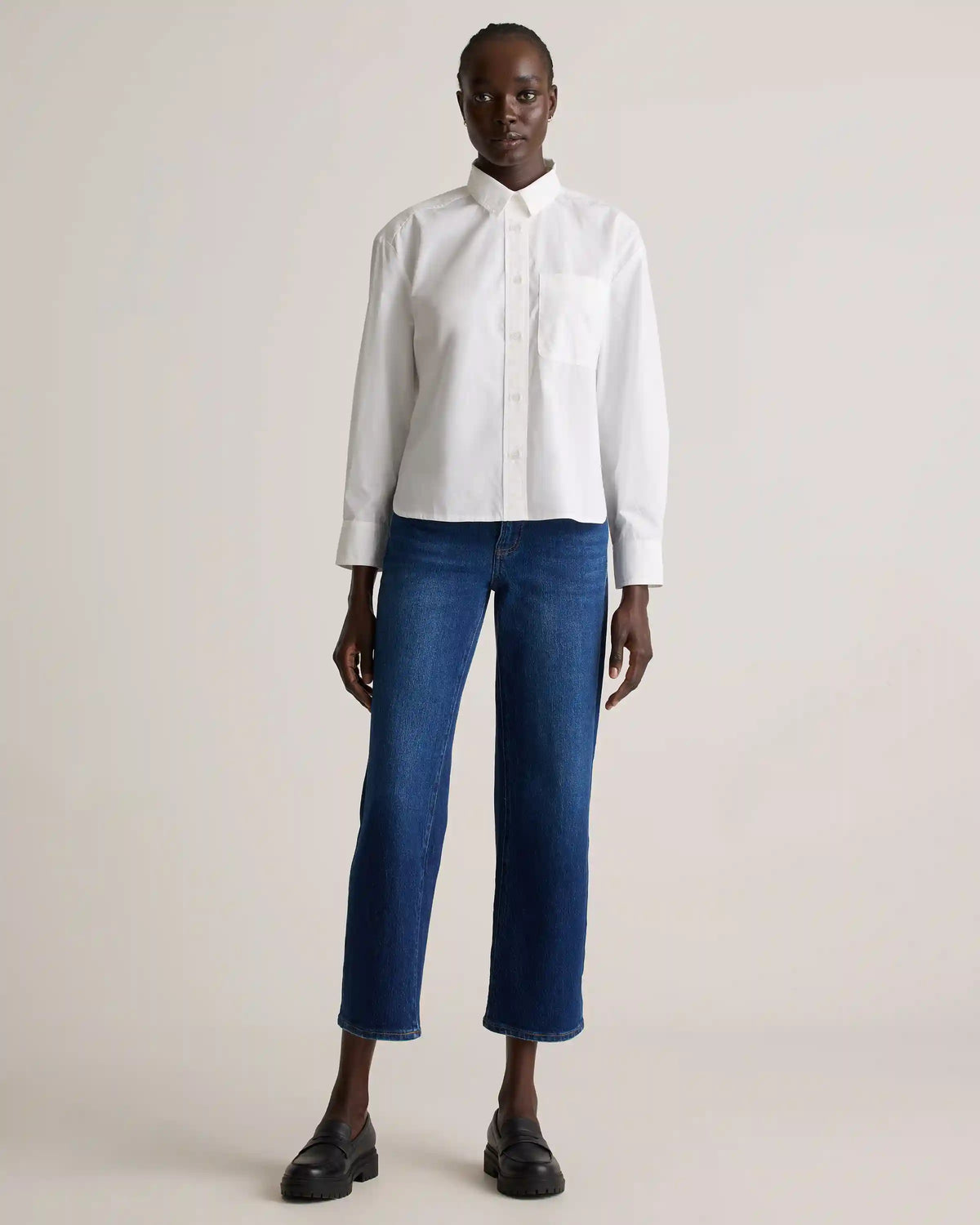 100% Organic Cotton Poplin Cropped Long Sleeve Shirt