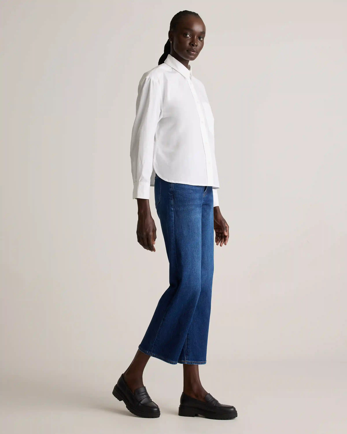 100% Organic Cotton Poplin Cropped Long Sleeve Shirt