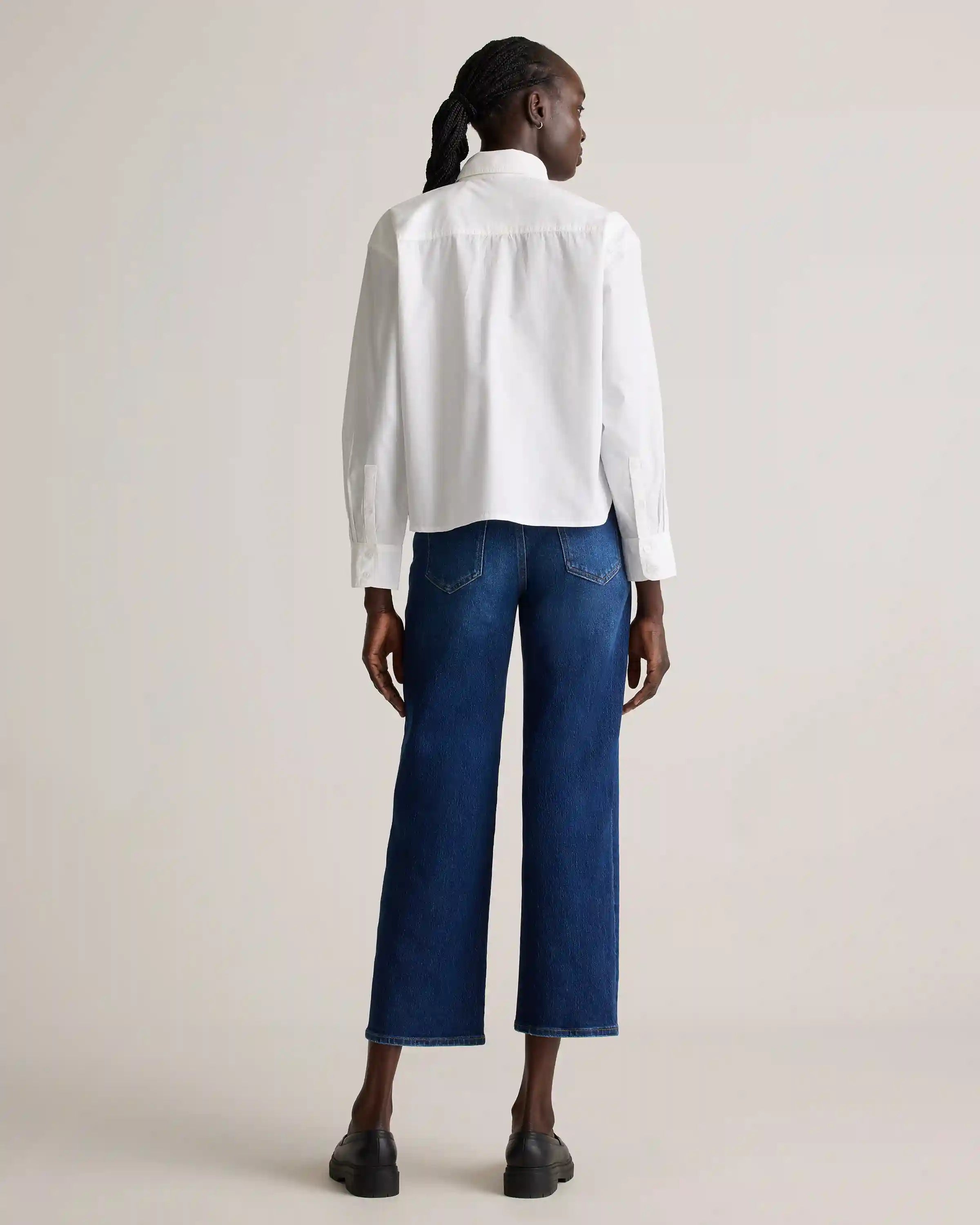 100% Organic Cotton Poplin Cropped Long Sleeve Shirt