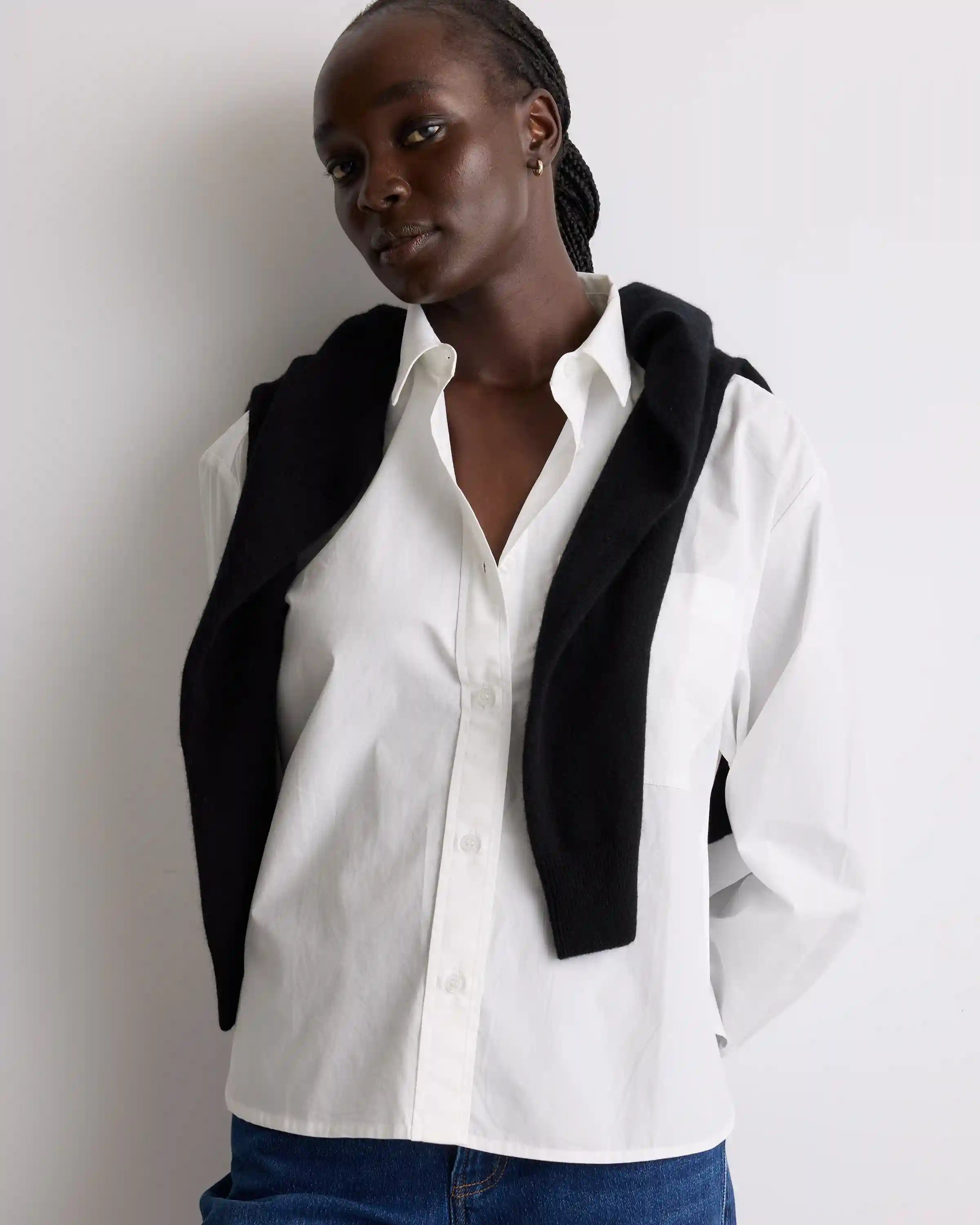 100% Organic Cotton Poplin Cropped Long Sleeve Shirt