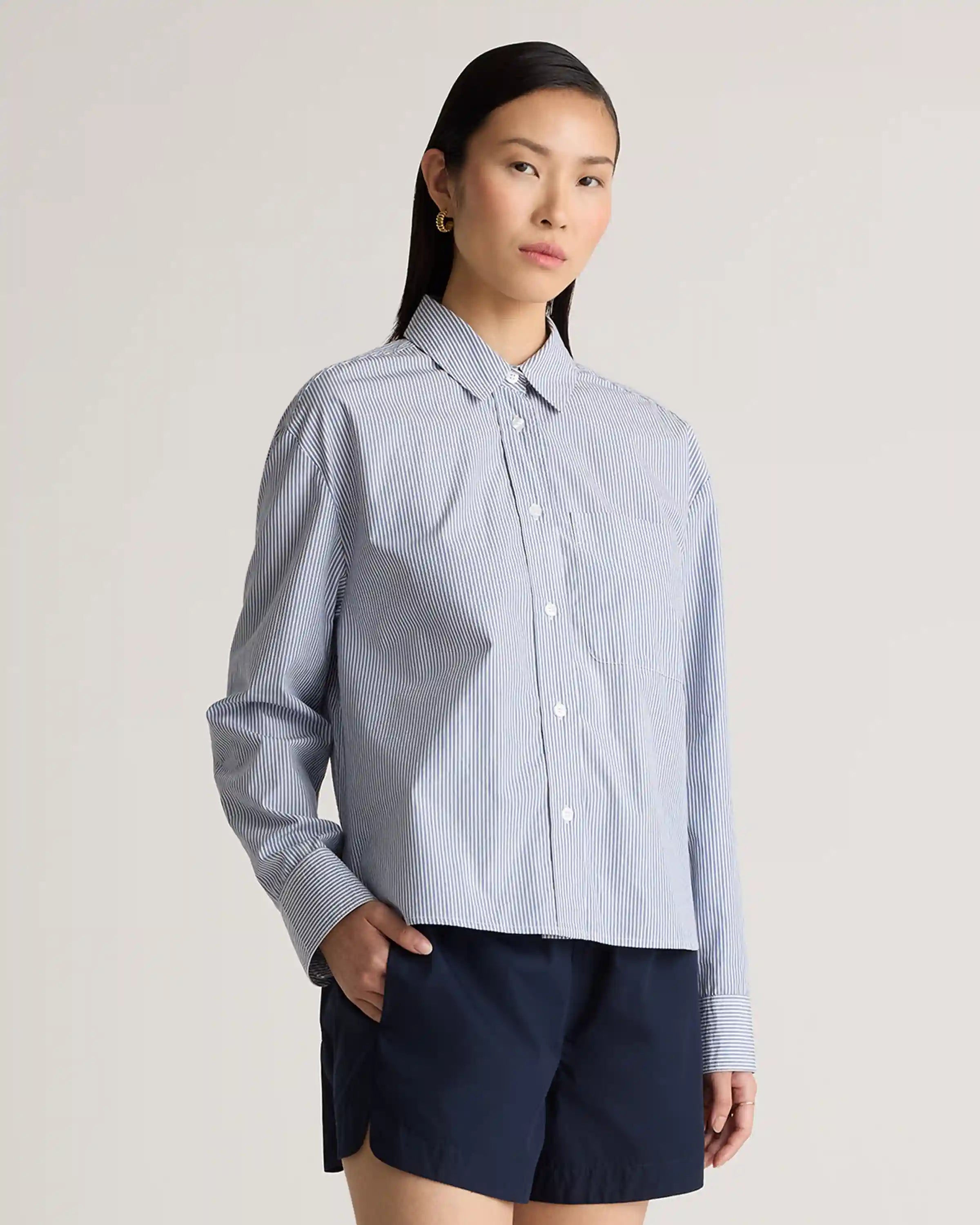 100% Organic Cotton Poplin Cropped Long Sleeve Shirt