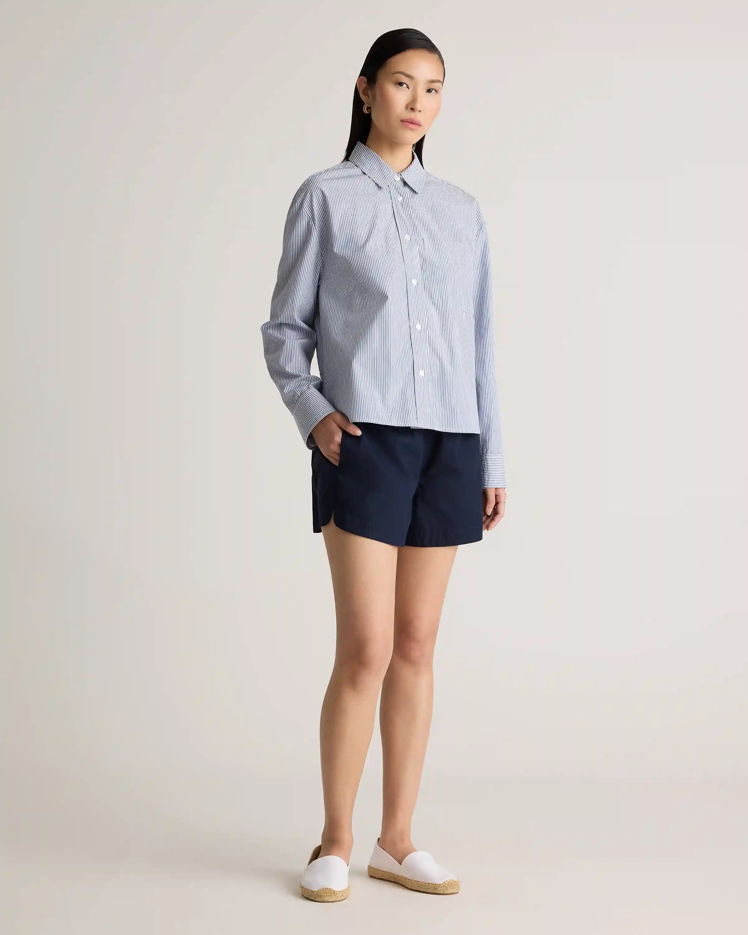 100% Organic Cotton Poplin Cropped Long Sleeve Shirt