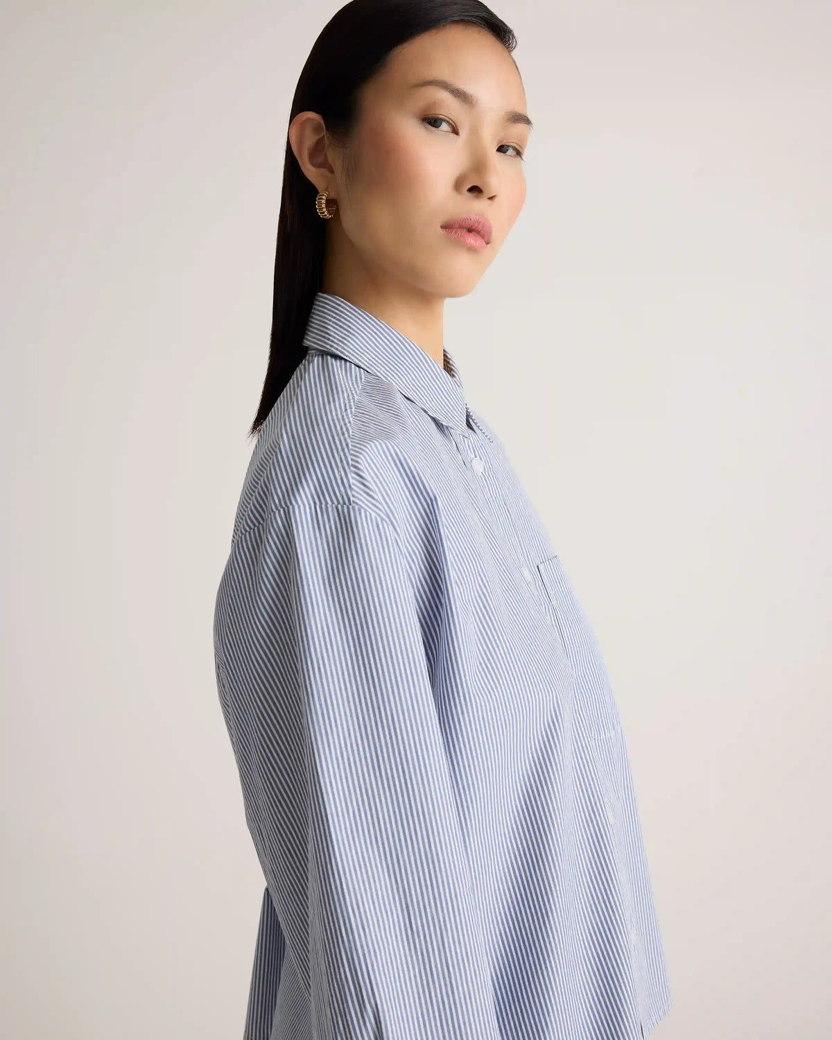 100% Organic Cotton Poplin Cropped Long Sleeve Shirt