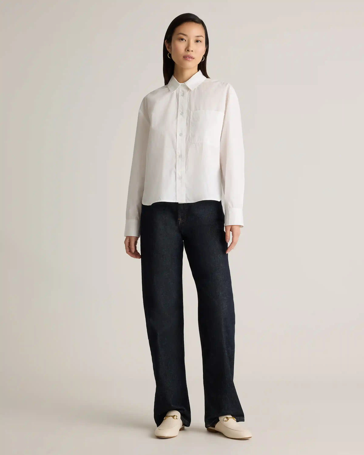100% Organic Cotton Poplin Cropped Long Sleeve Shirt