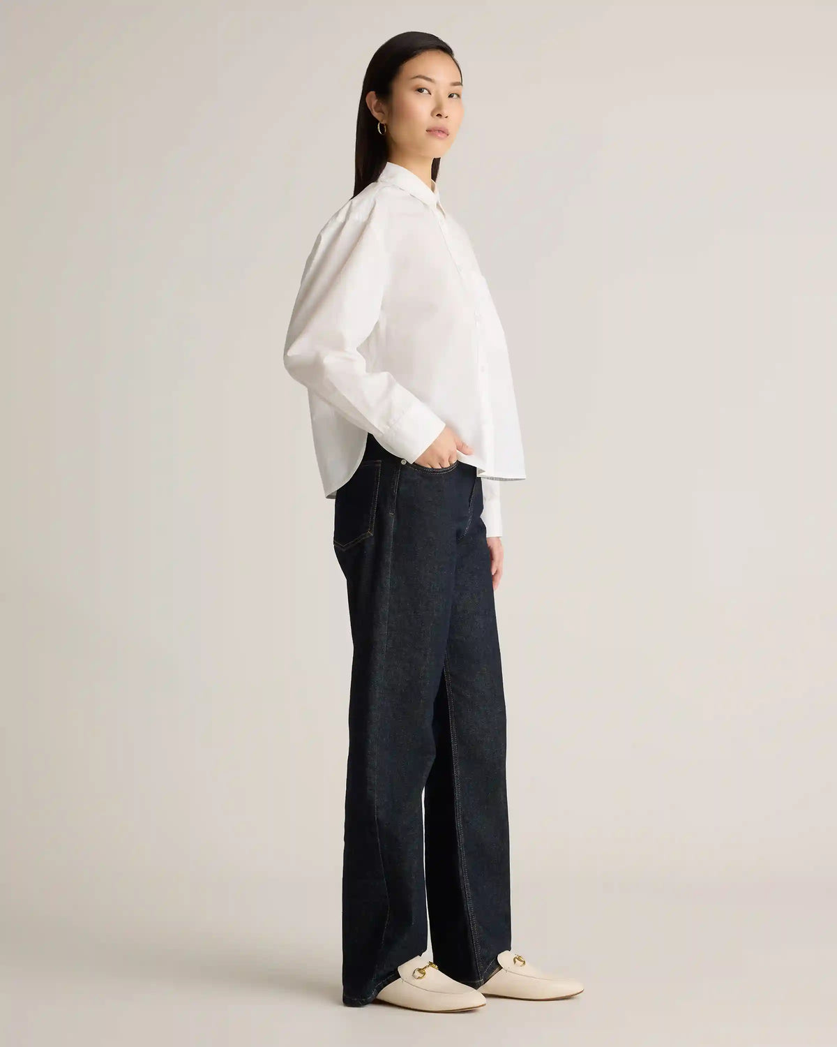 100% Organic Cotton Poplin Cropped Long Sleeve Shirt