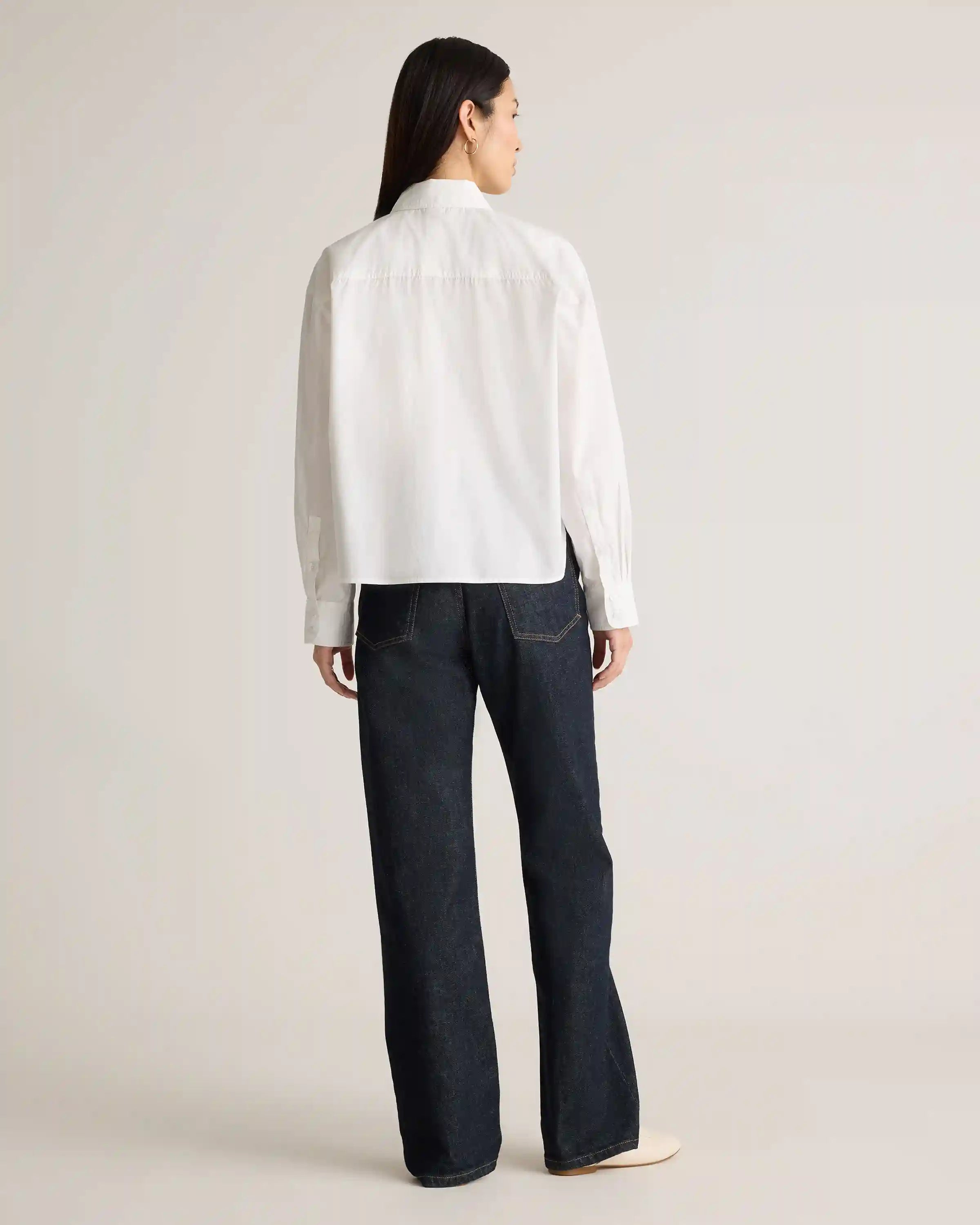 100% Organic Cotton Poplin Cropped Long Sleeve Shirt