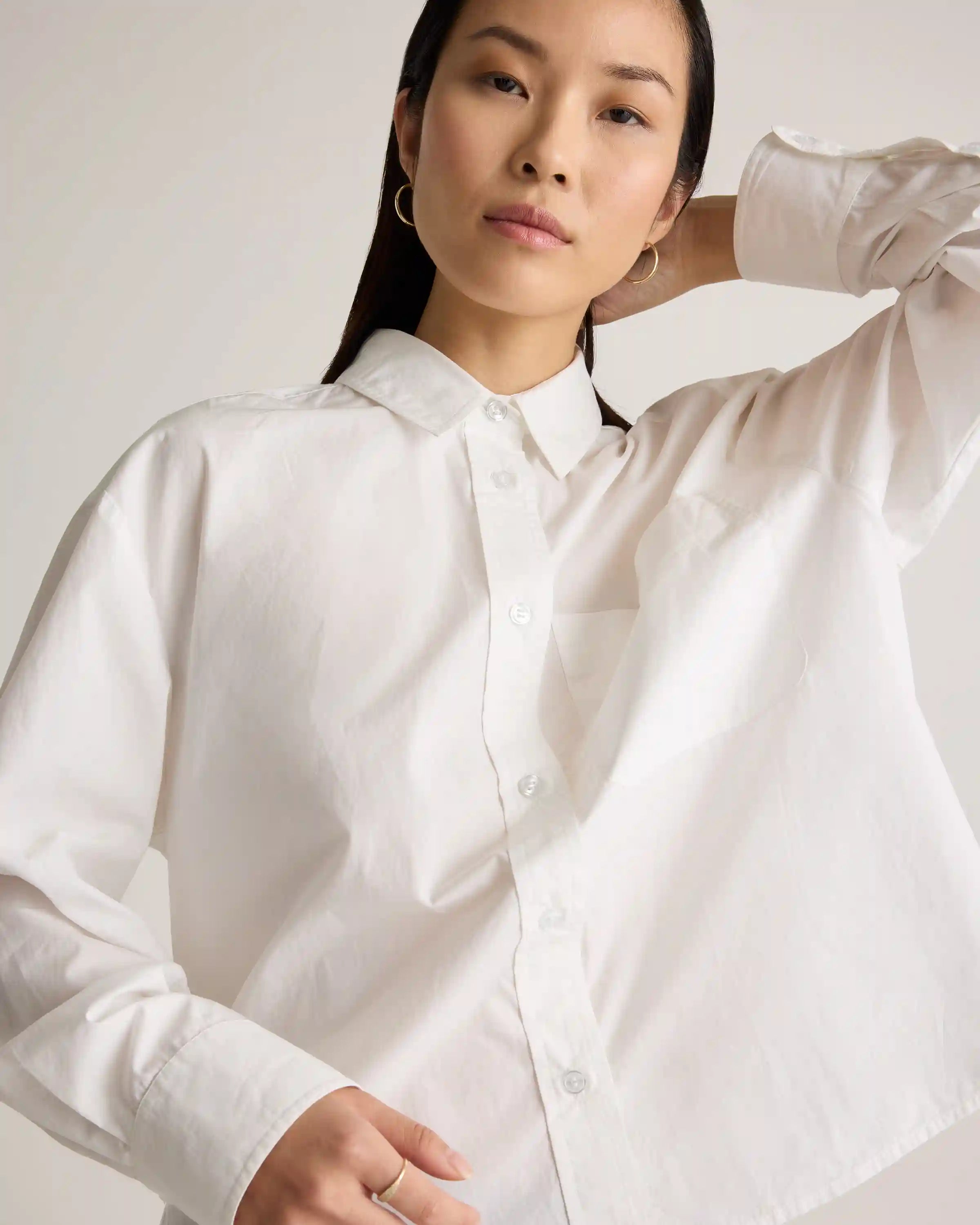 100% Organic Cotton Poplin Cropped Long Sleeve Shirt