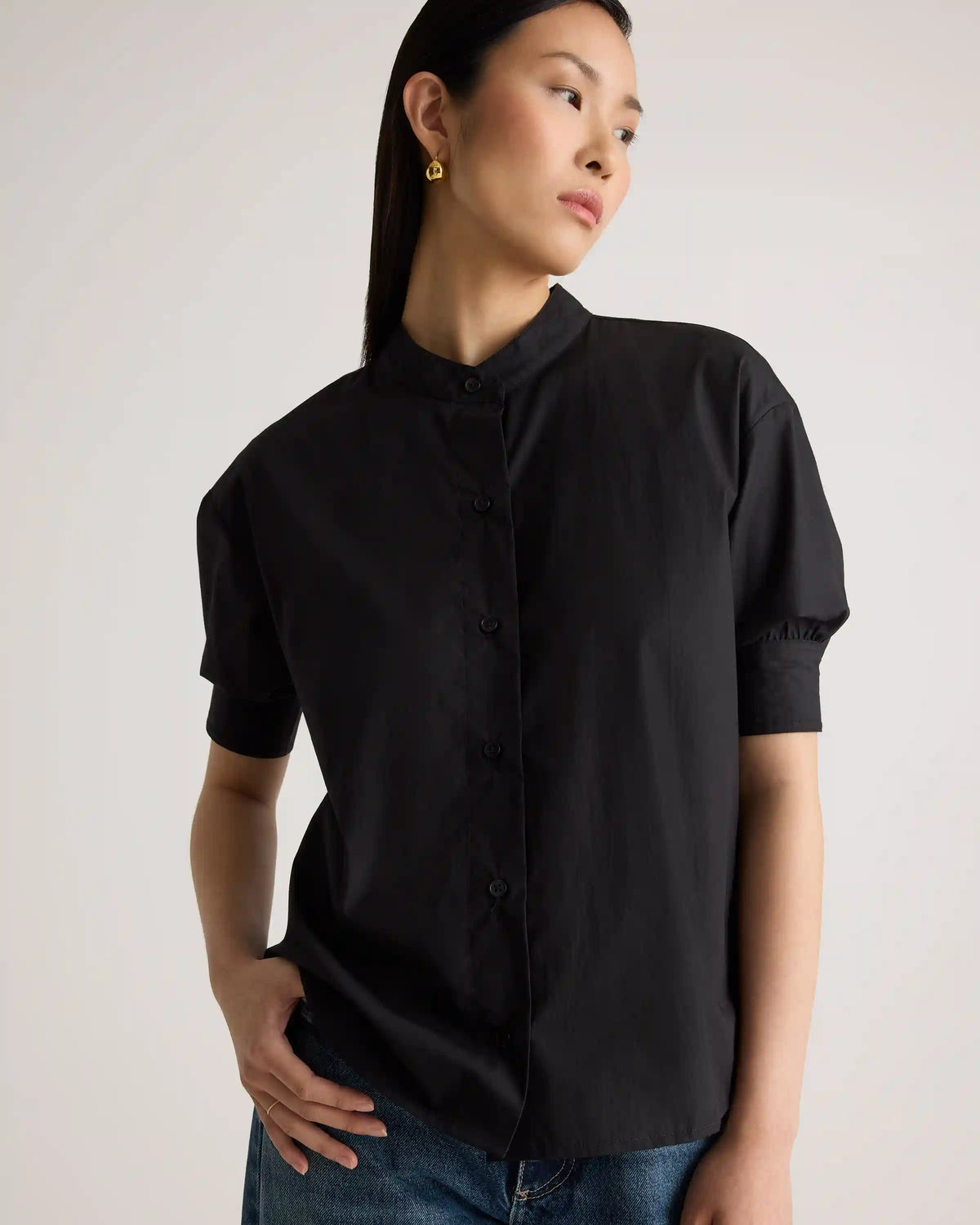 100% Organic Cotton Poplin Puff Sleeve Shirt